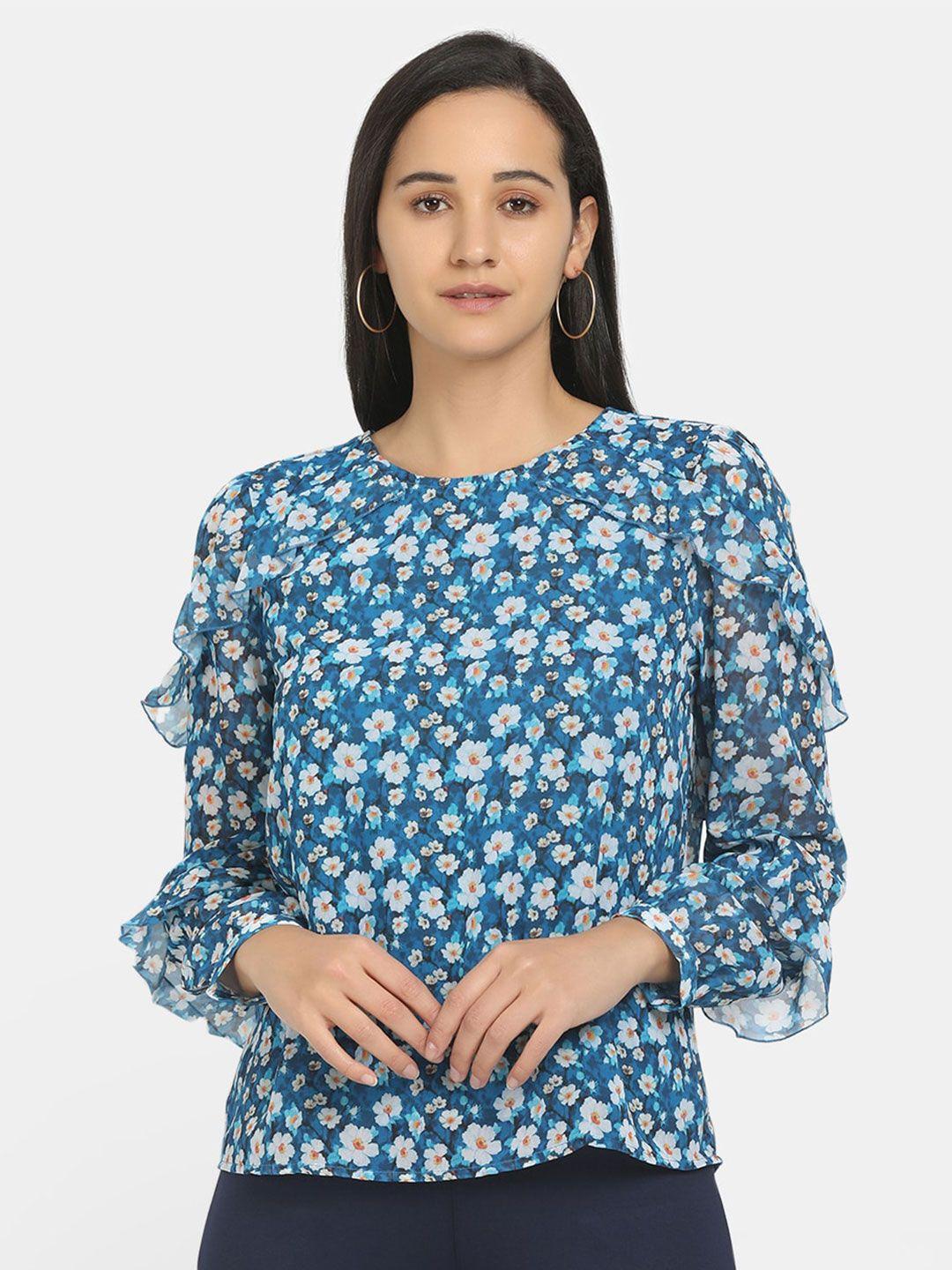 cherokee blue floral print top