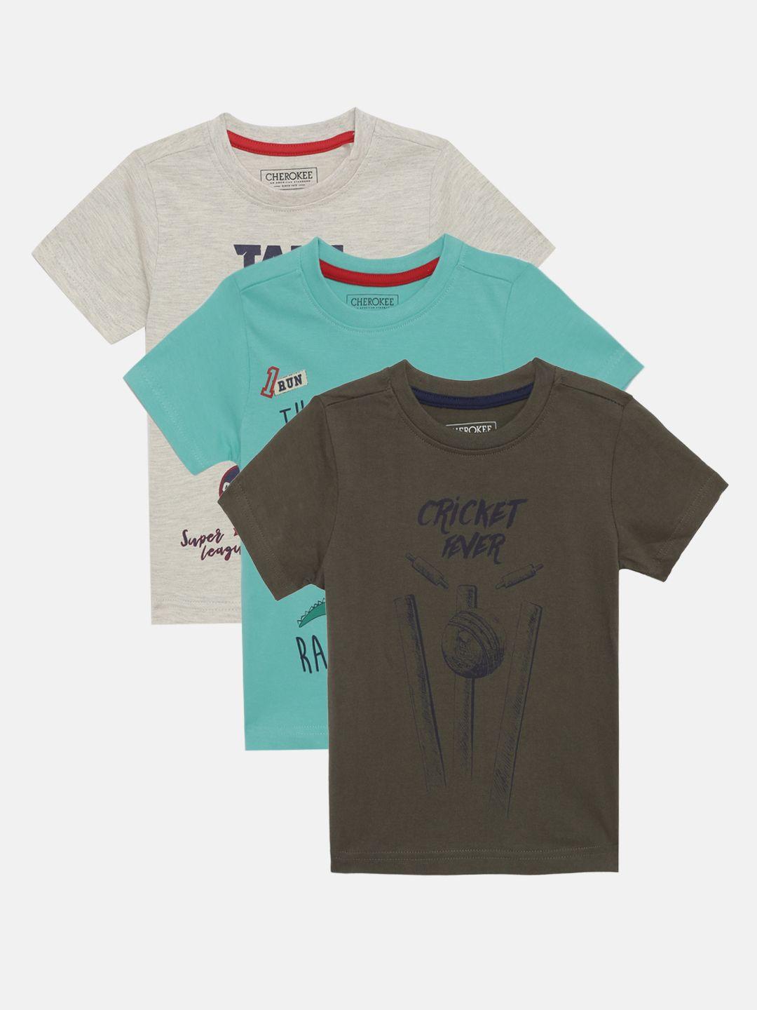 cherokee boys assorted pack of 3 printed round neck t-shirt