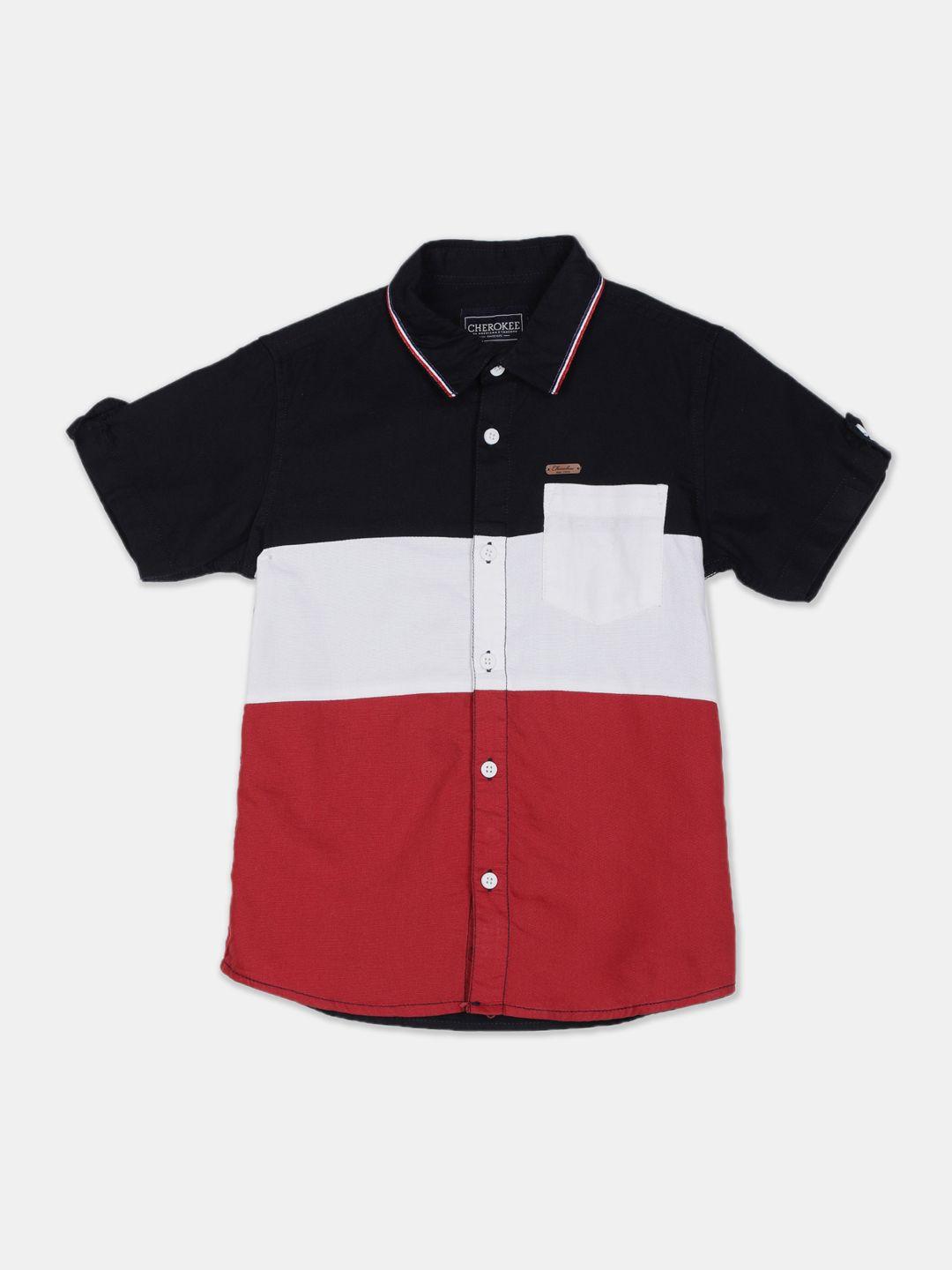 cherokee boys black & red colourblocked casual shirt