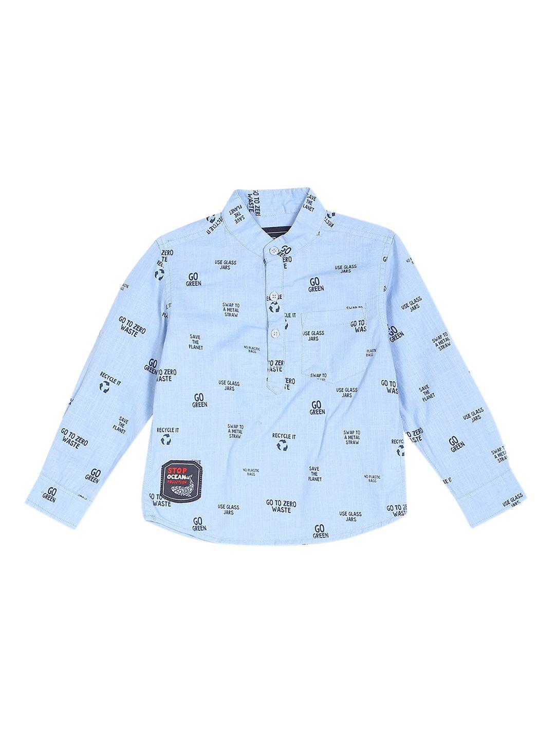 cherokee boys blue & black printed casual shirt