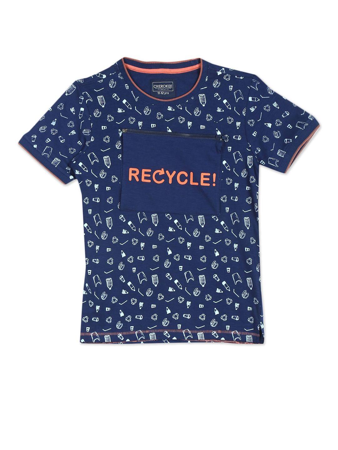cherokee boys blue conversational printed applique t-shirt