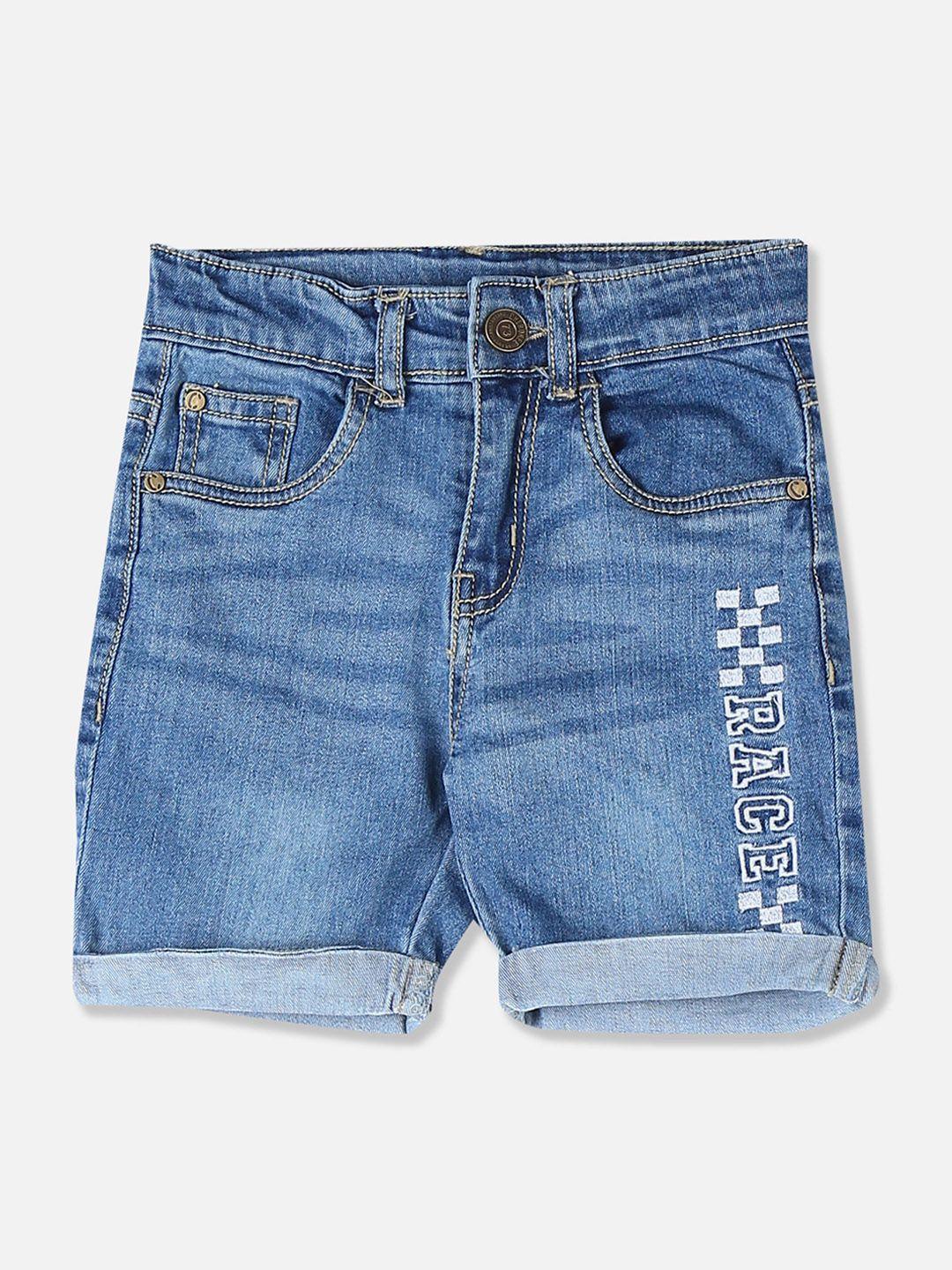 cherokee boys blue printed regular fit denim shorts