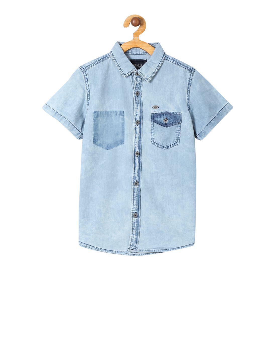 cherokee boys blue regular fit faded casual shirt