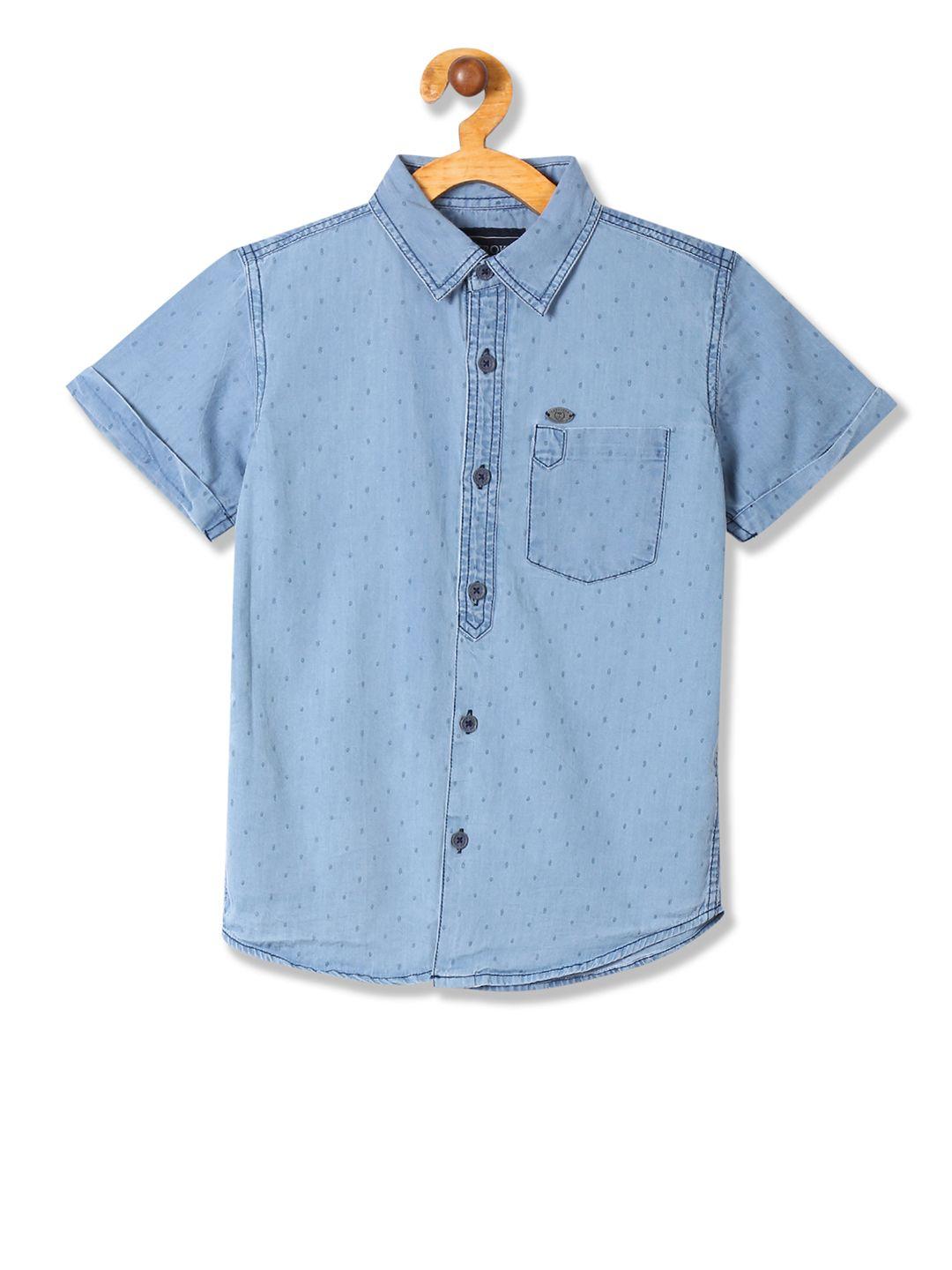 cherokee boys blue regular fit self design casual shirt