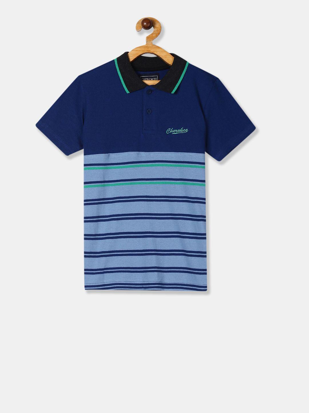 cherokee boys blue striped polo collar pure cotton t-shirt