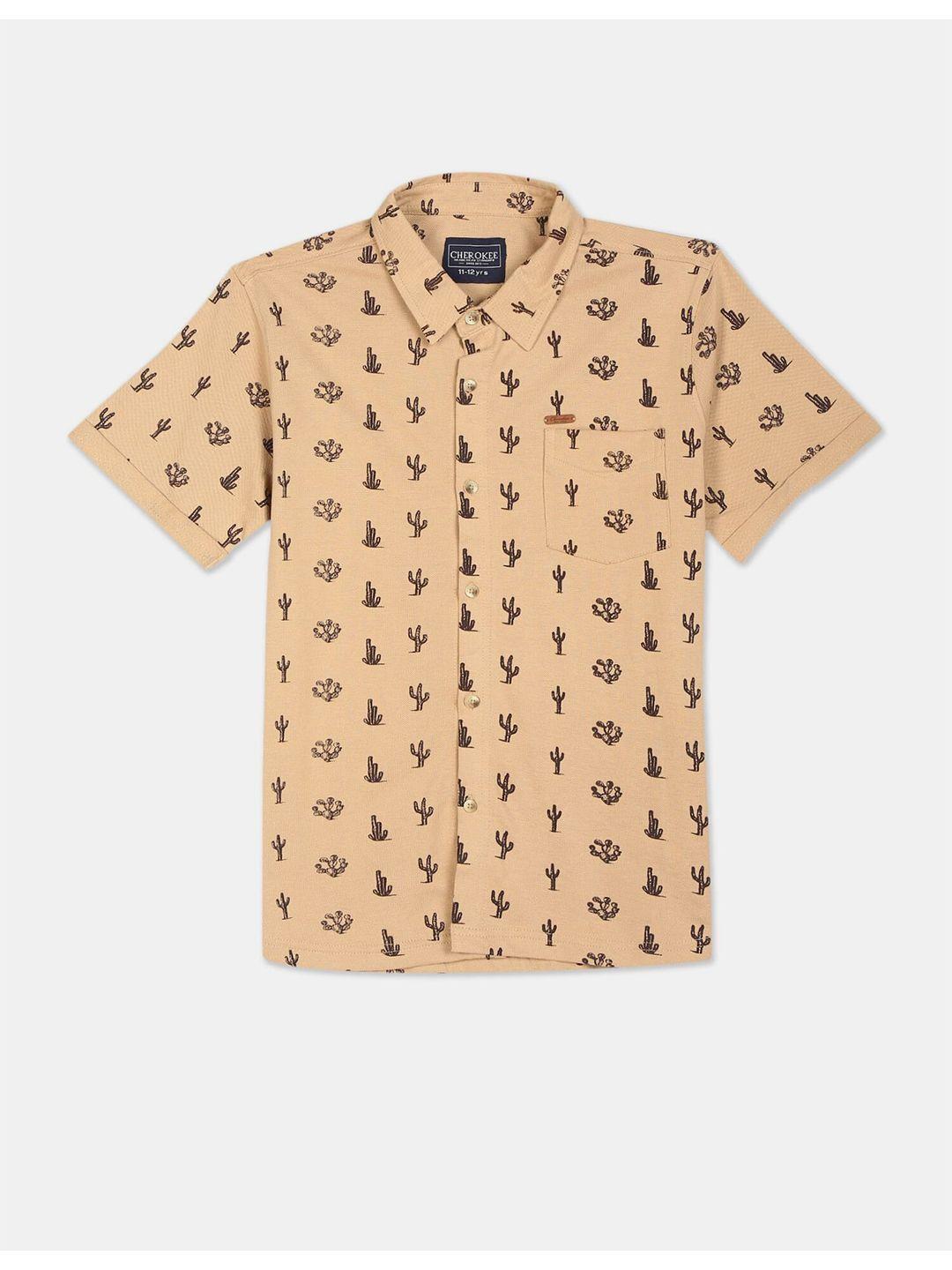 cherokee boys brown opaque printed casual shirt