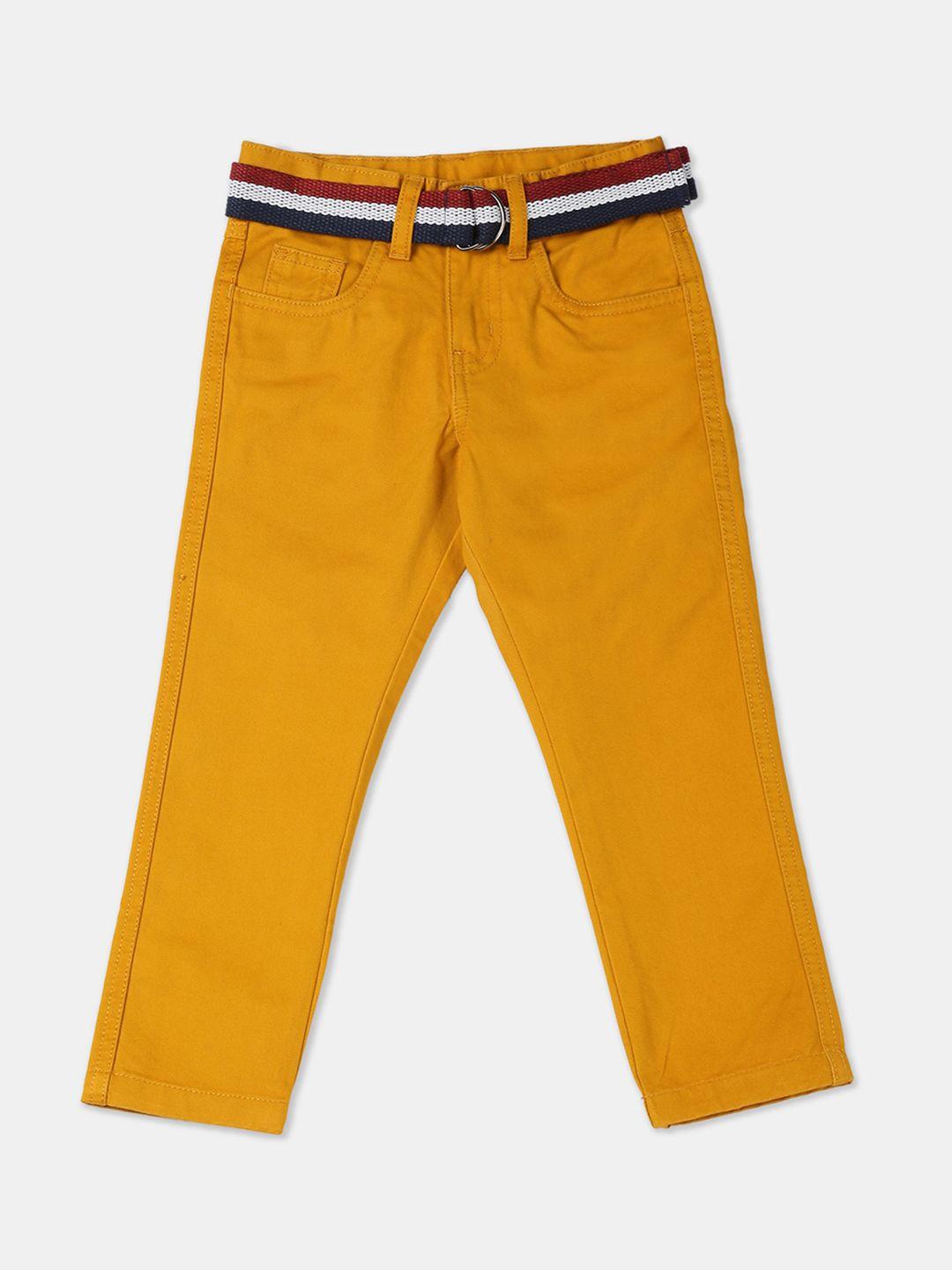 cherokee boys mustard yellow pure cotton regular fit solid trousers