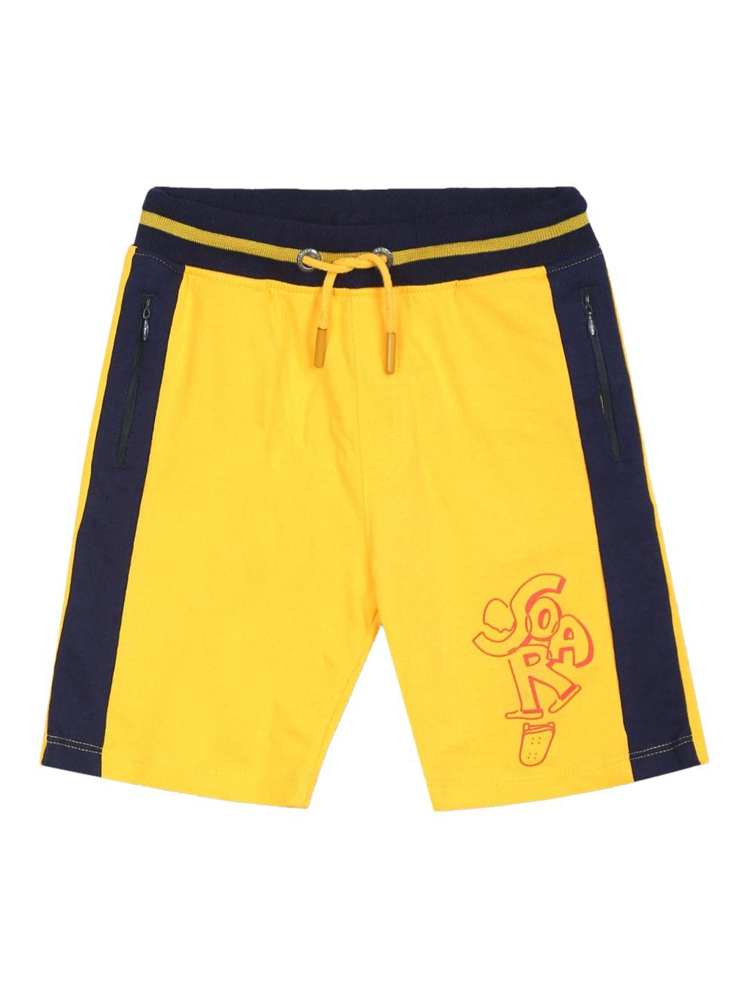 cherokee boys navy blue & yellow solid shorts