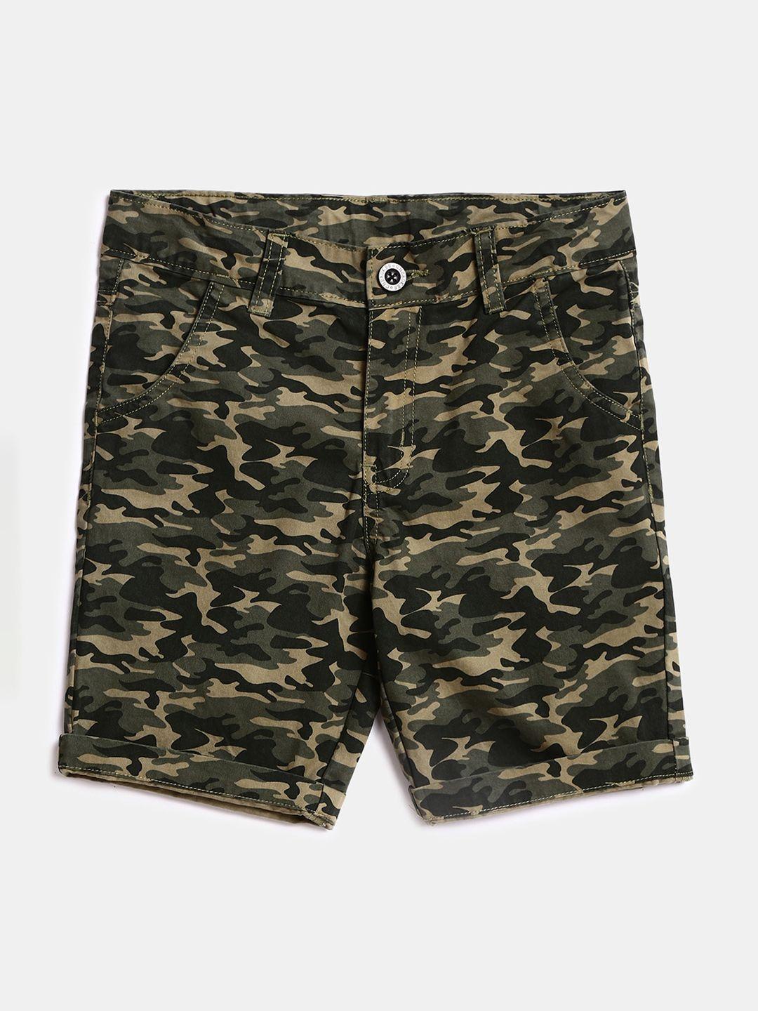 cherokee boys olive green camouflage  printed cotton shorts