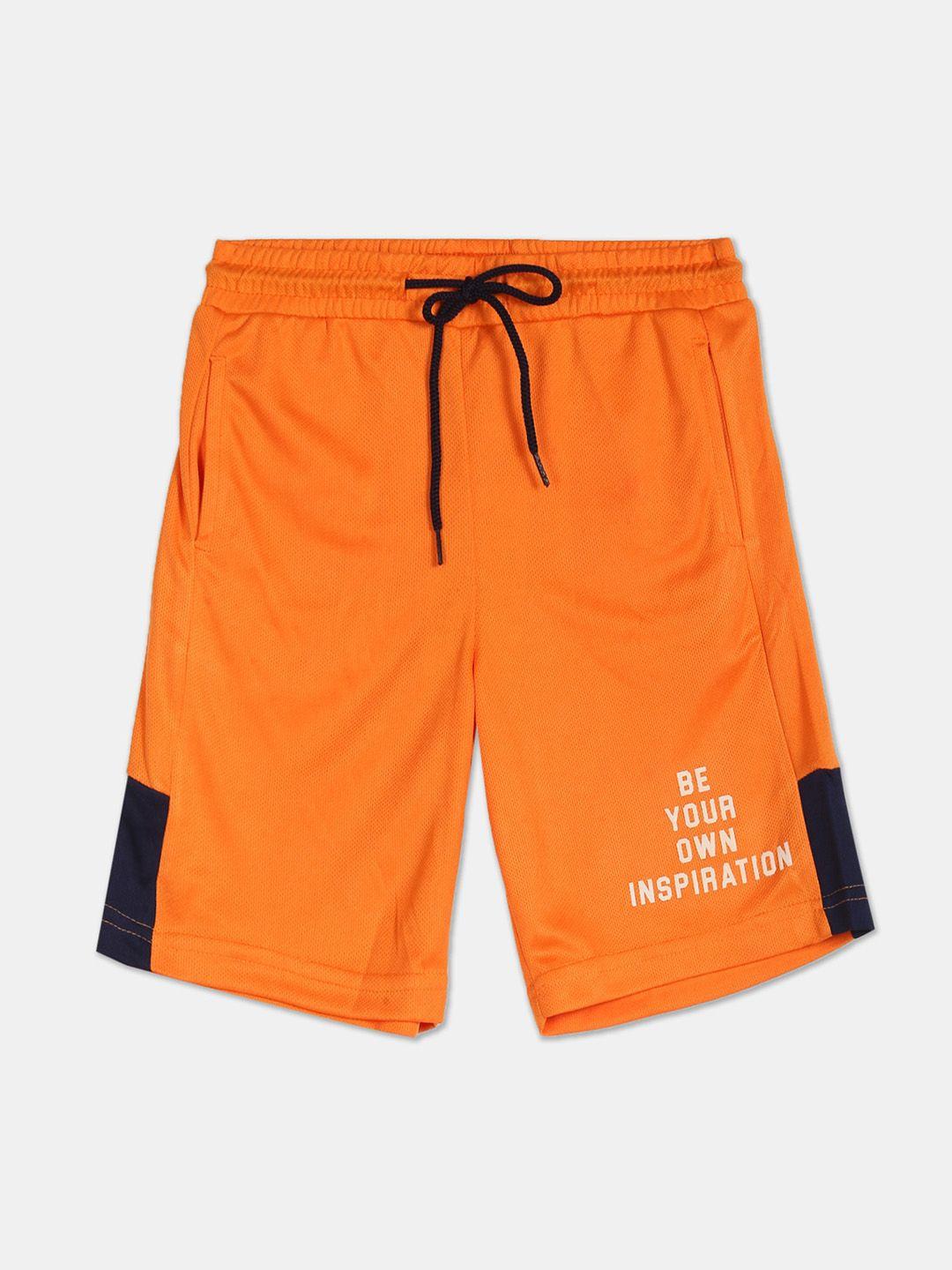 cherokee boys orange typography mid-rise regular shorts