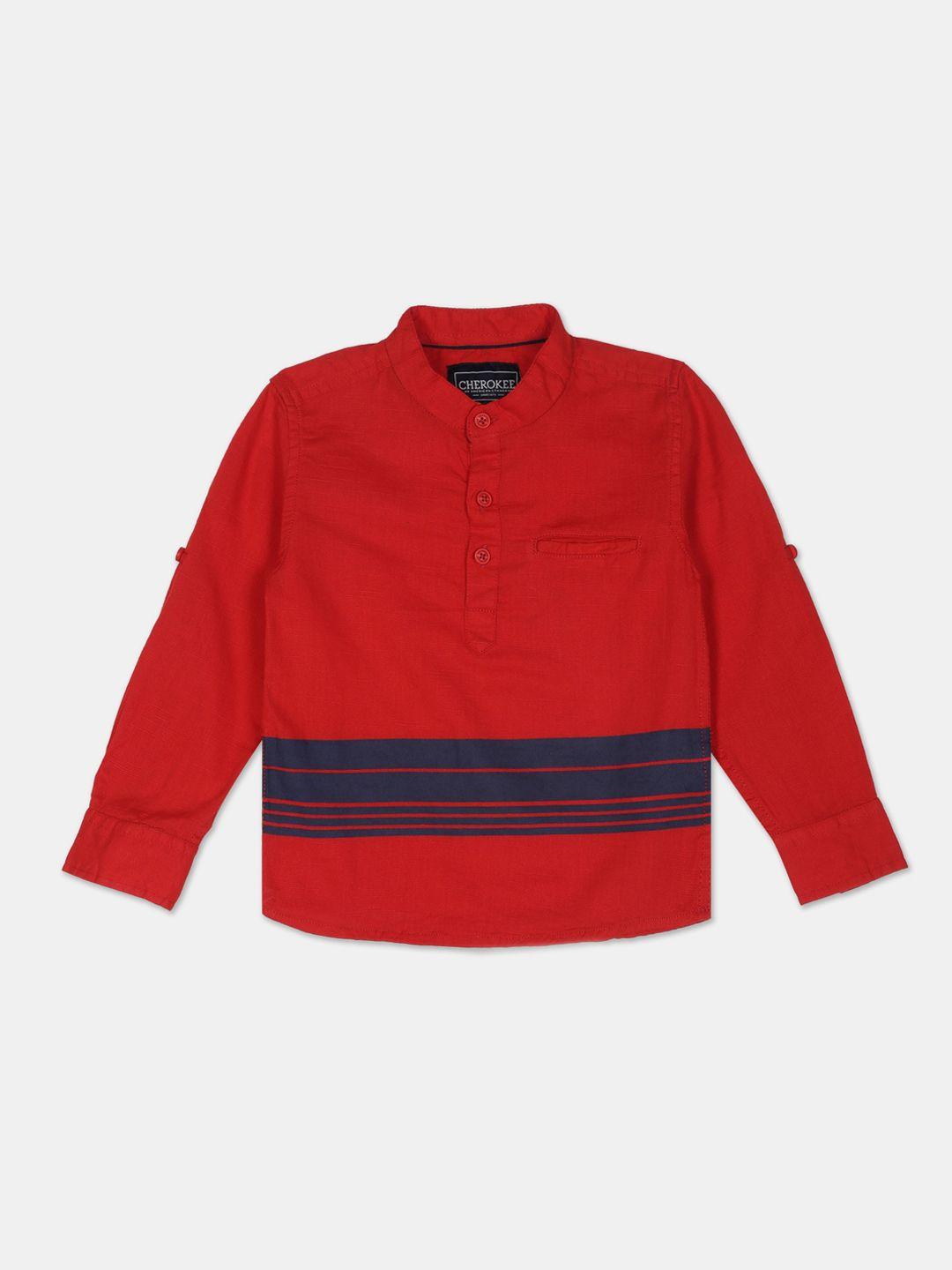 cherokee boys red & navy blue regular fit striped detail cotton casual shirt