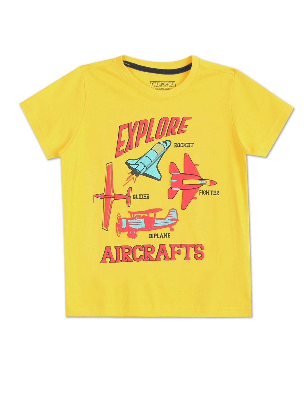 cherokee boys yellow printed t-shirt