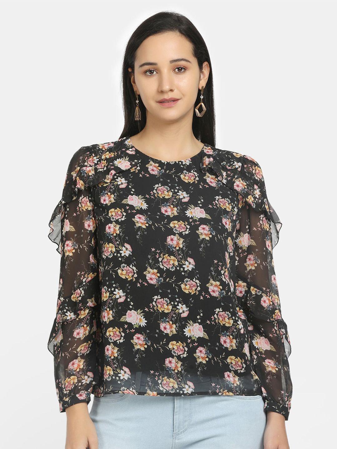 cherokee charcoal floral print top