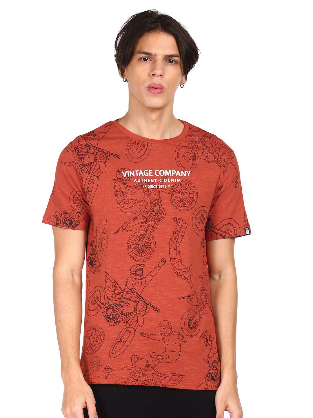 cherokee men brown printed applique t-shirt