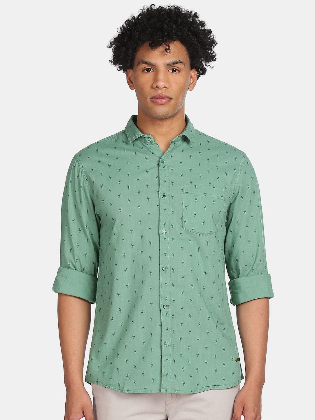 cherokee men green printed casual shirt