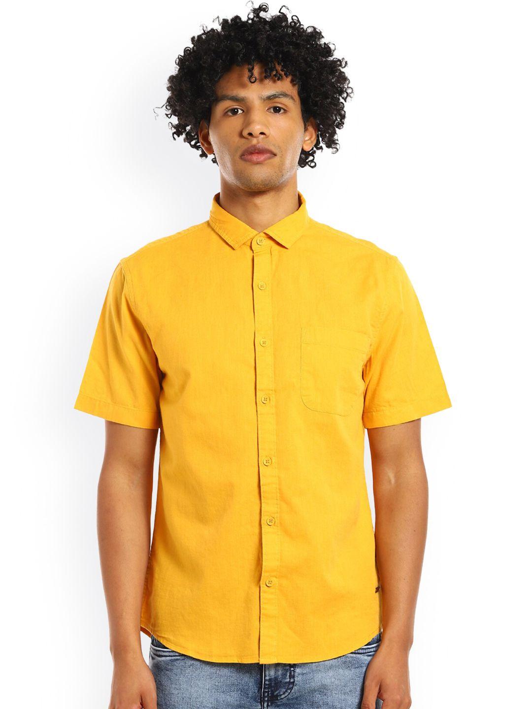 cherokee men mustard pure cotton casual shirt