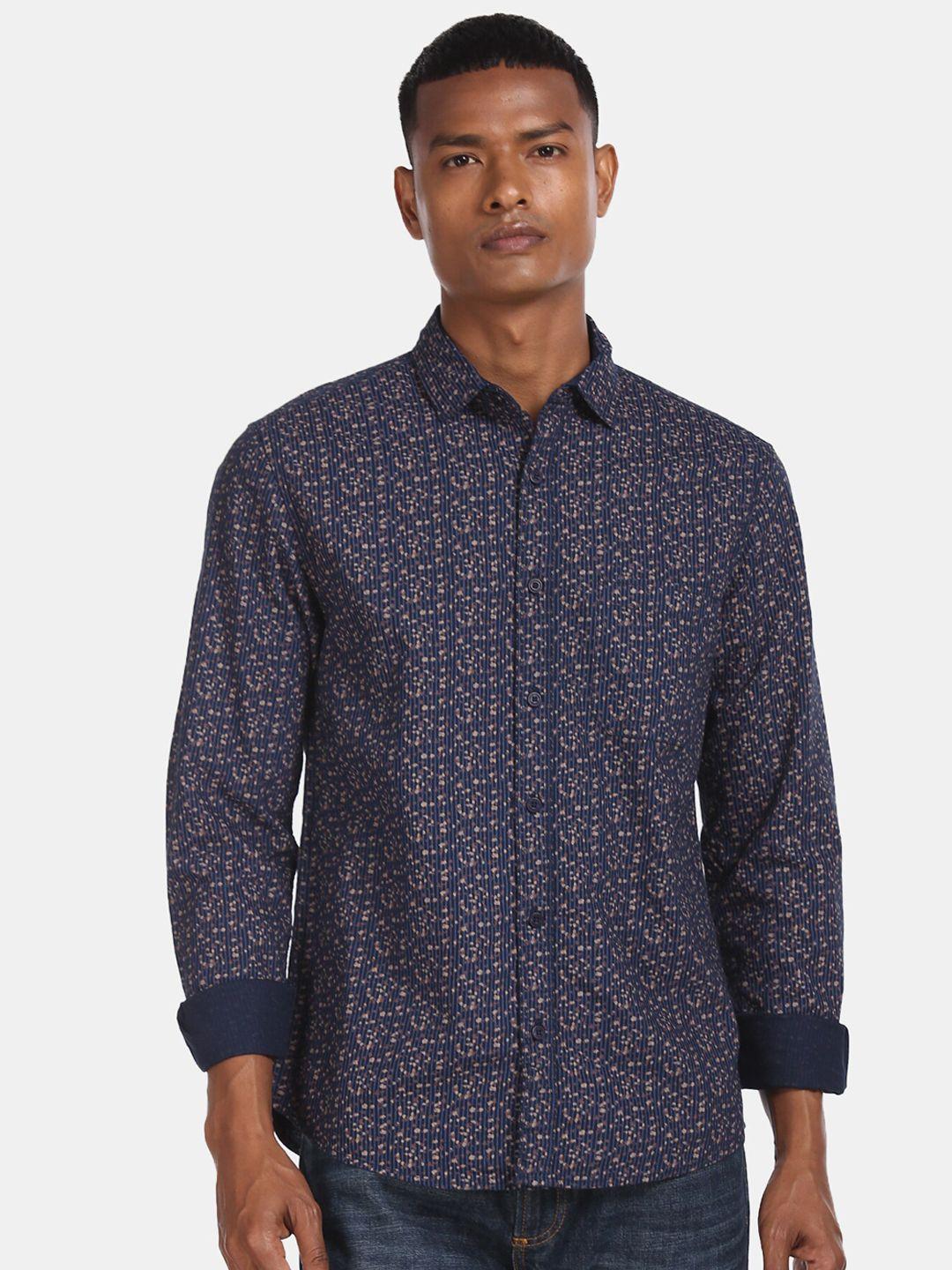 cherokee men navy blue regular fit printed casual shirt