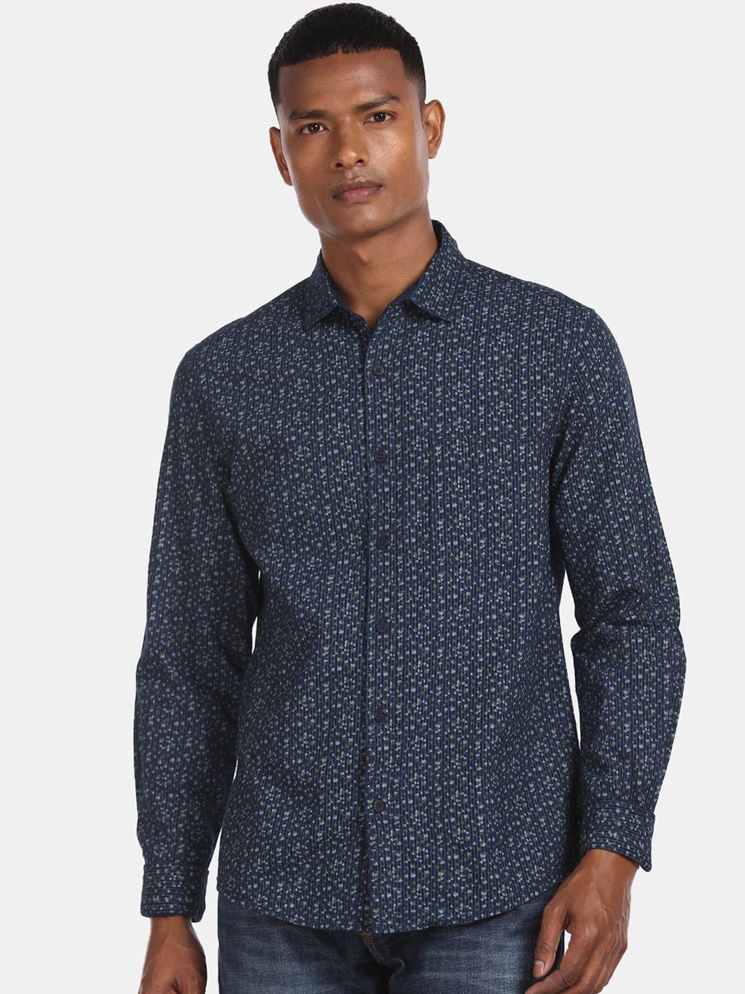 cherokee men navy blue regular fit printed casual shirt