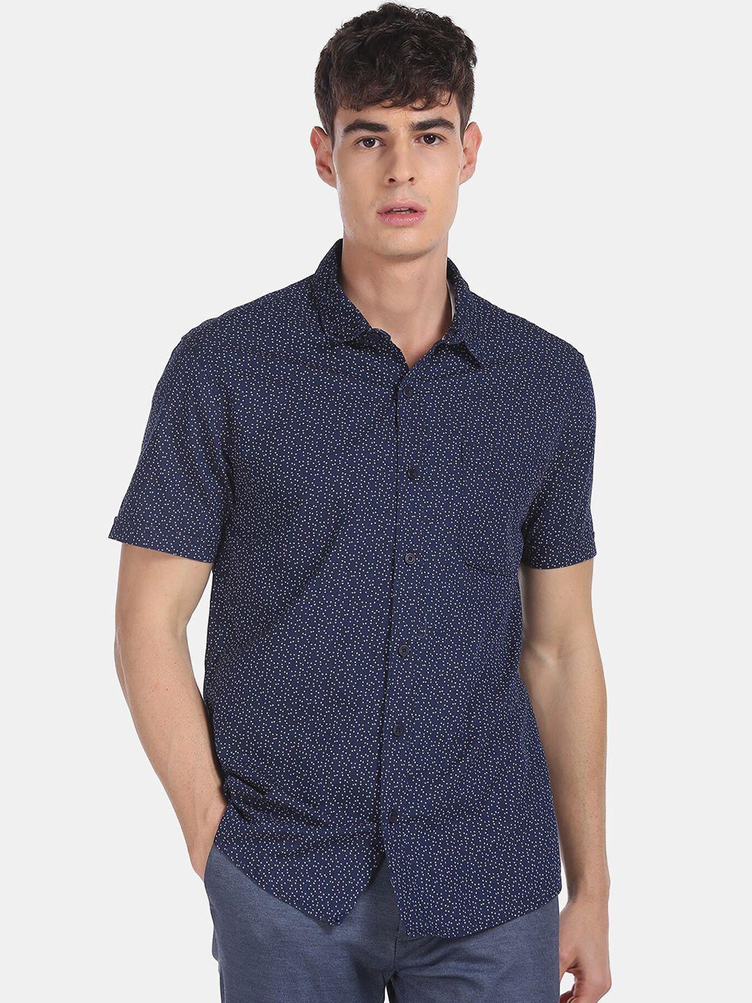 cherokee men navy blue regular fit printed casual shirt