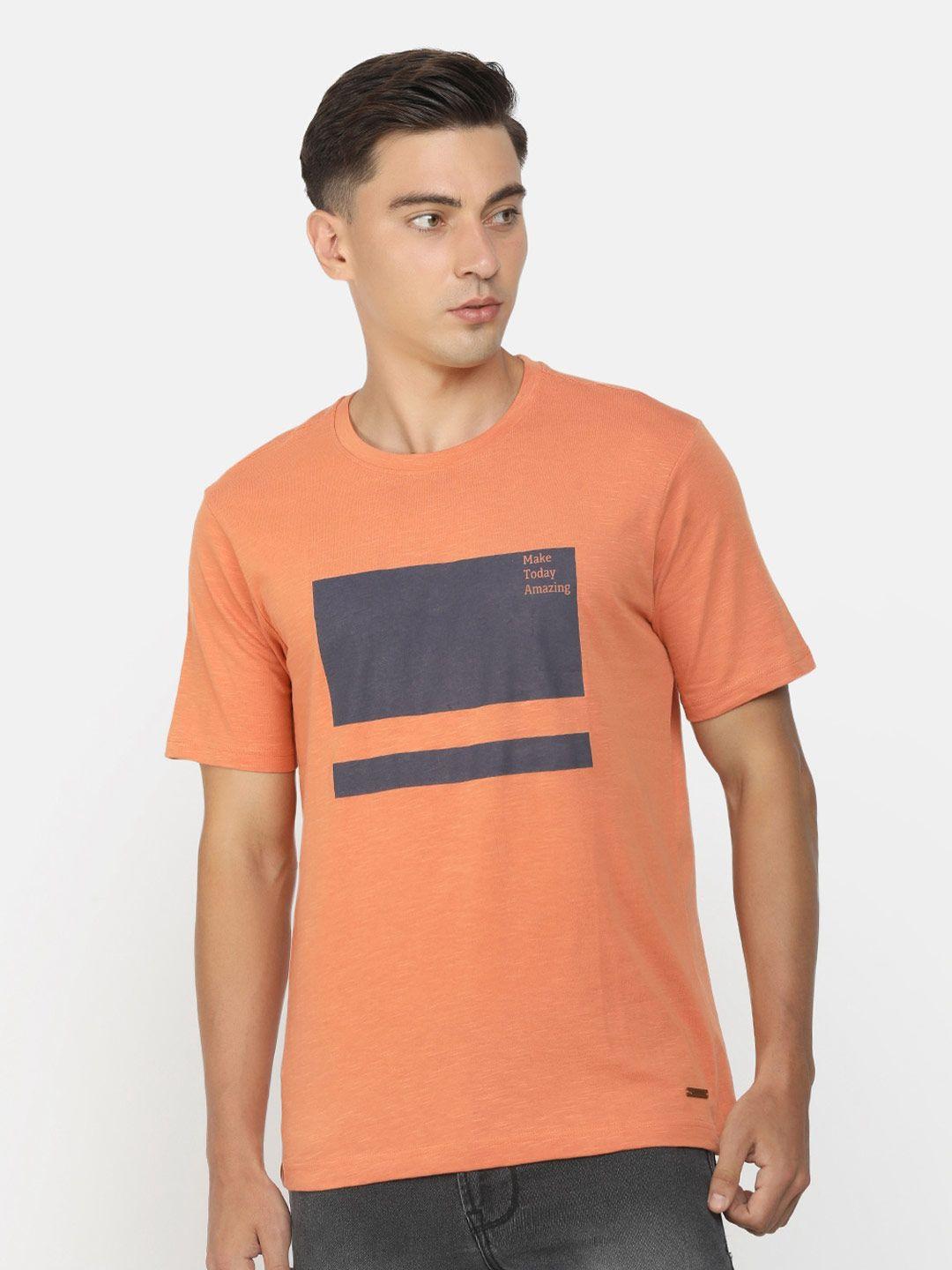 cherokee men peach-coloured printed t-shirt