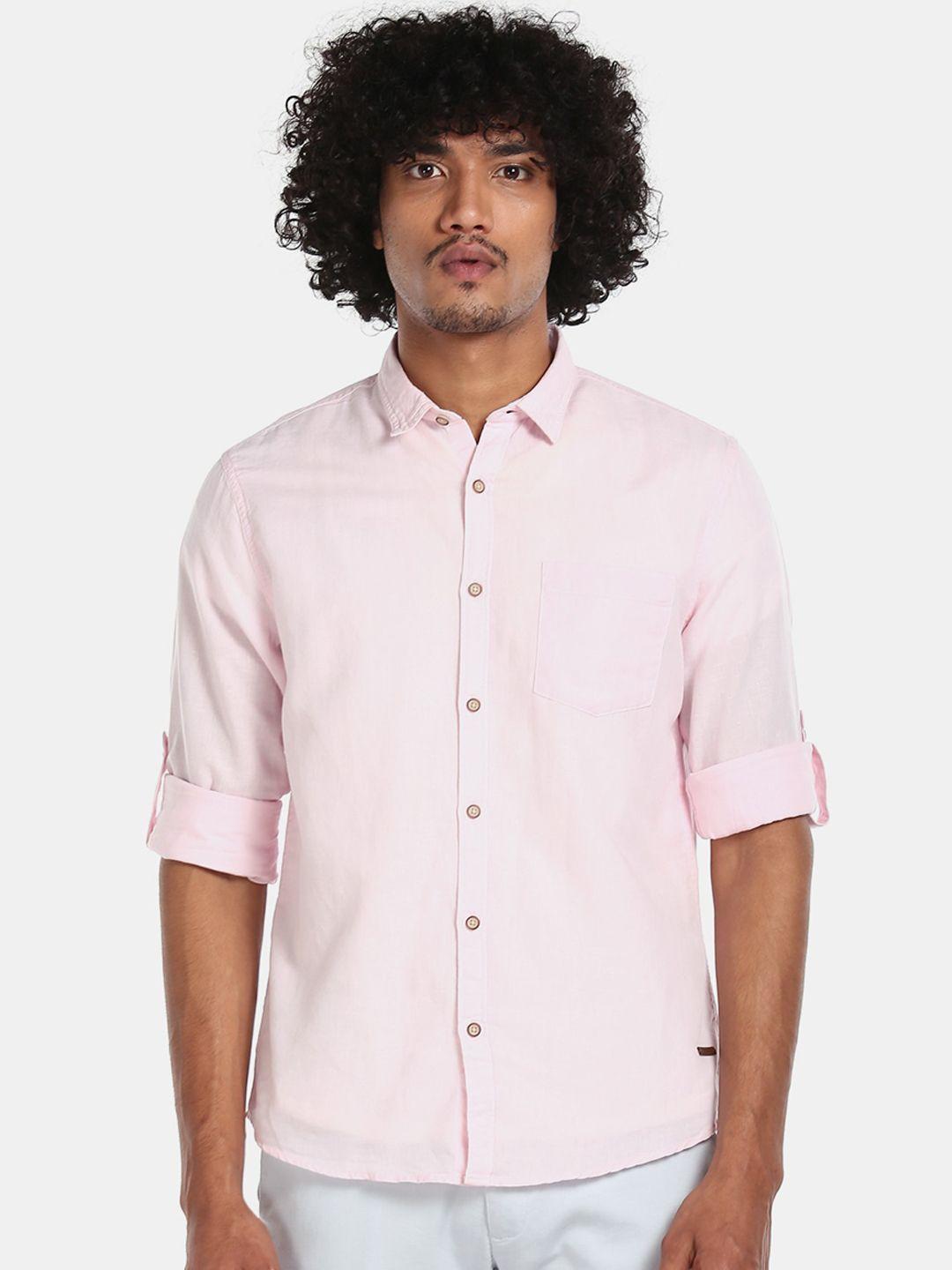 cherokee men pink regular fit solid casual shirt