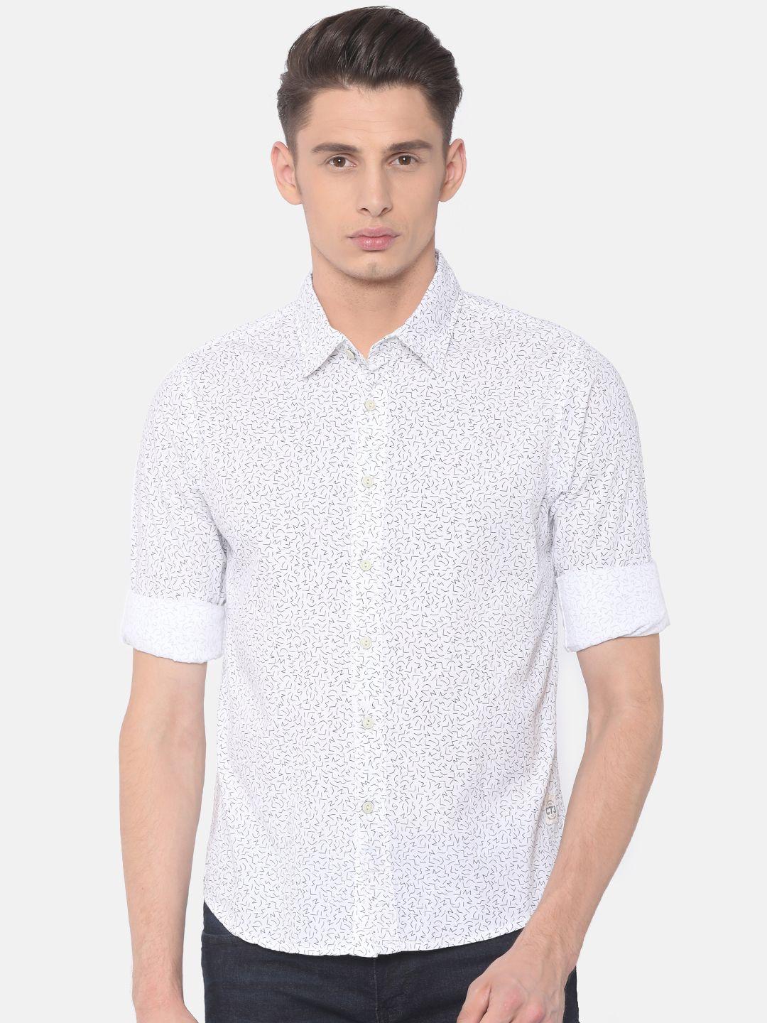 cherokee men white contemporary regular fit printed casual shirt