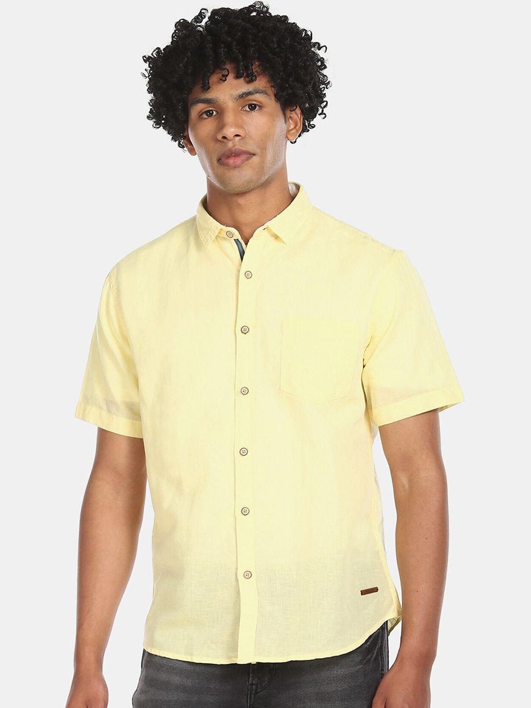 cherokee men yellow regular fit solid casual shirt