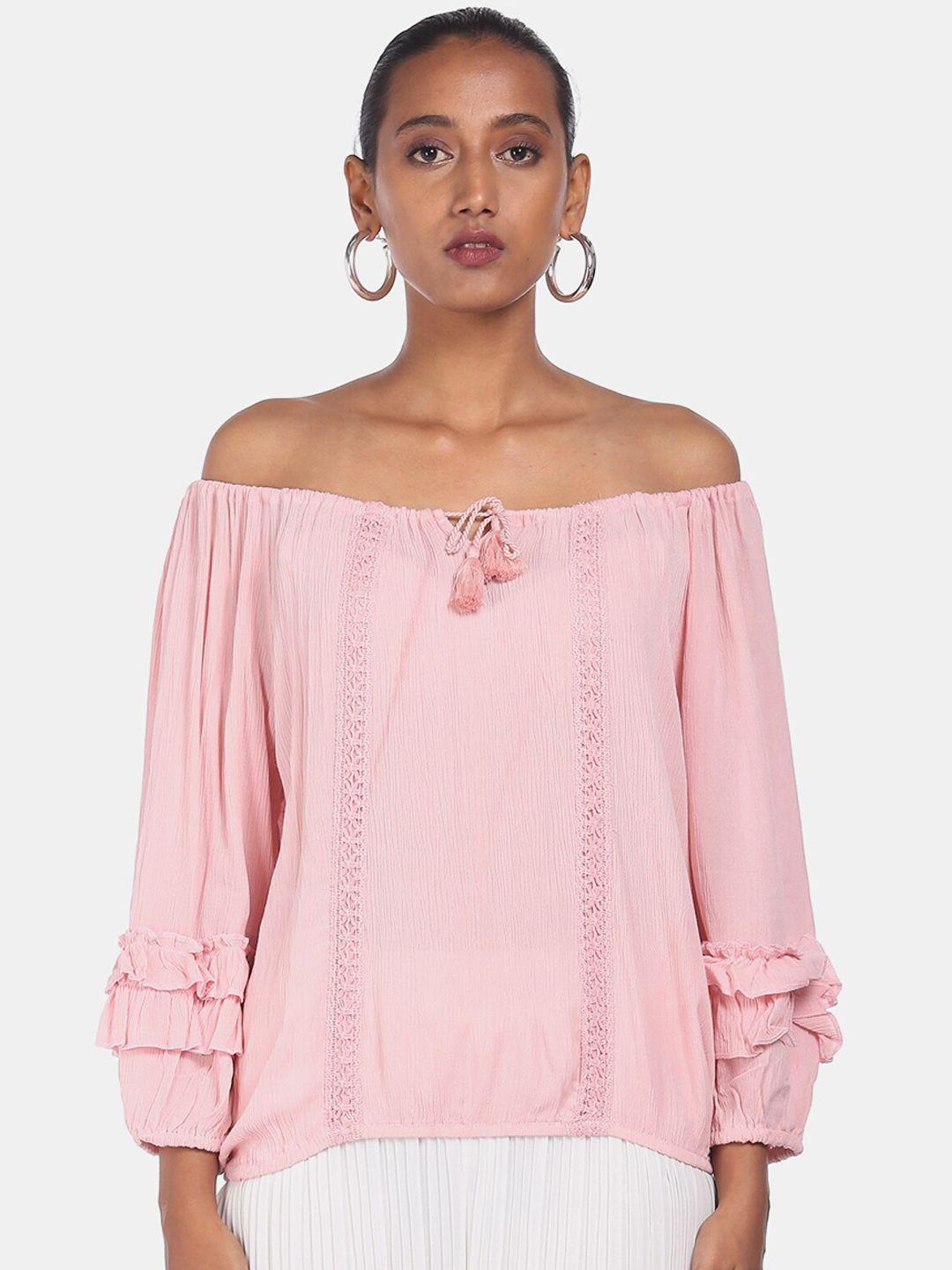 cherokee pink floral off-shoulder bardot top