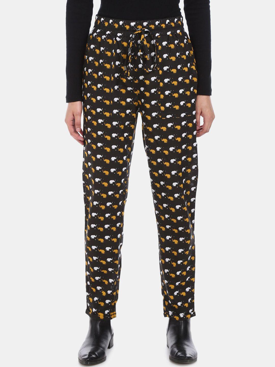 cherokee women black & yellow printed regular trousers