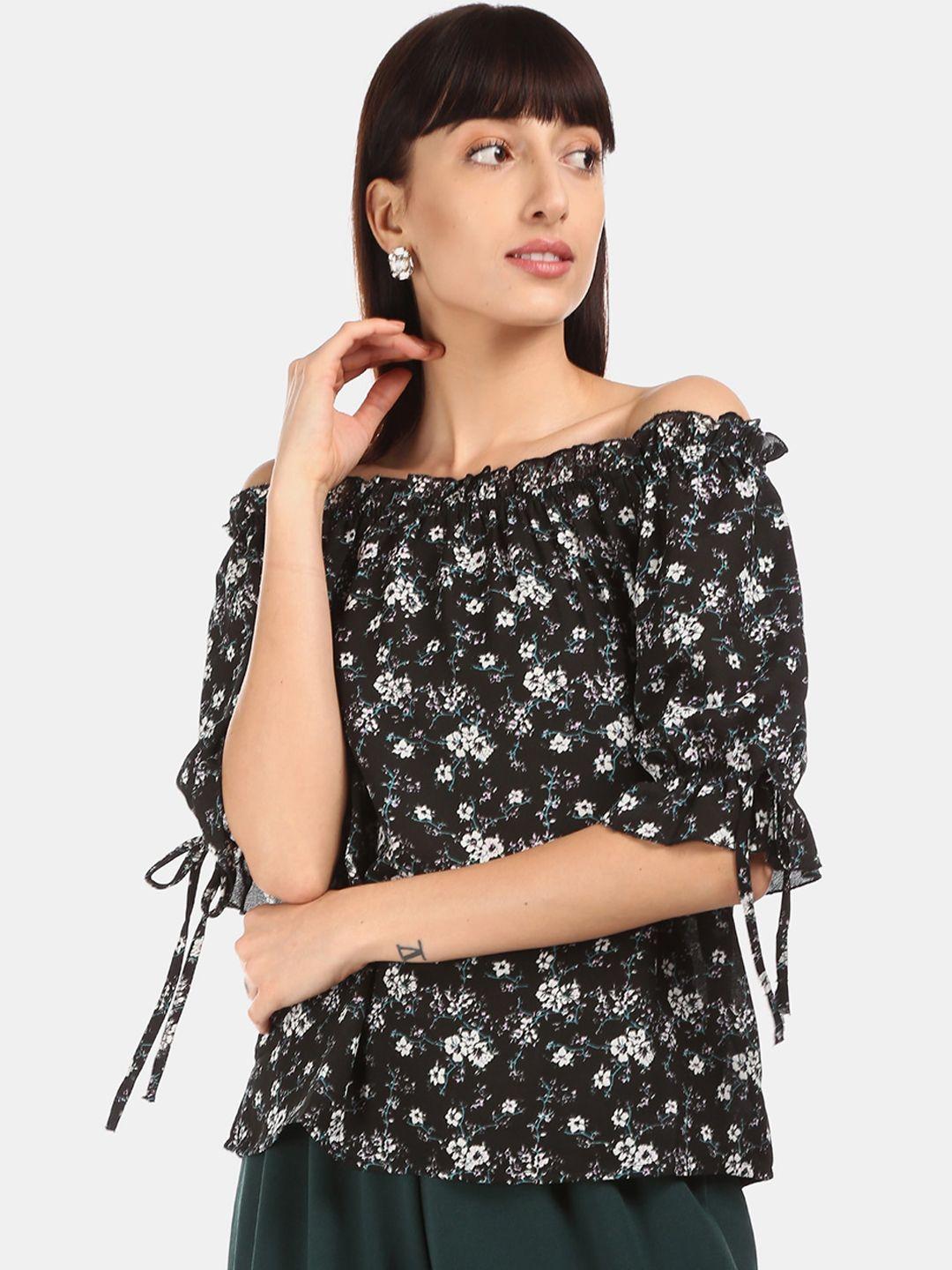 cherokee women black floral printed bardot top