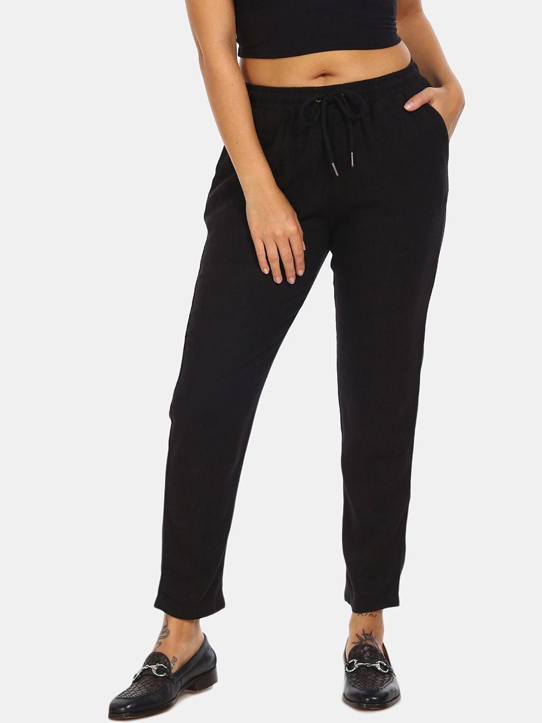 cherokee women black regular fit solid regular trousers