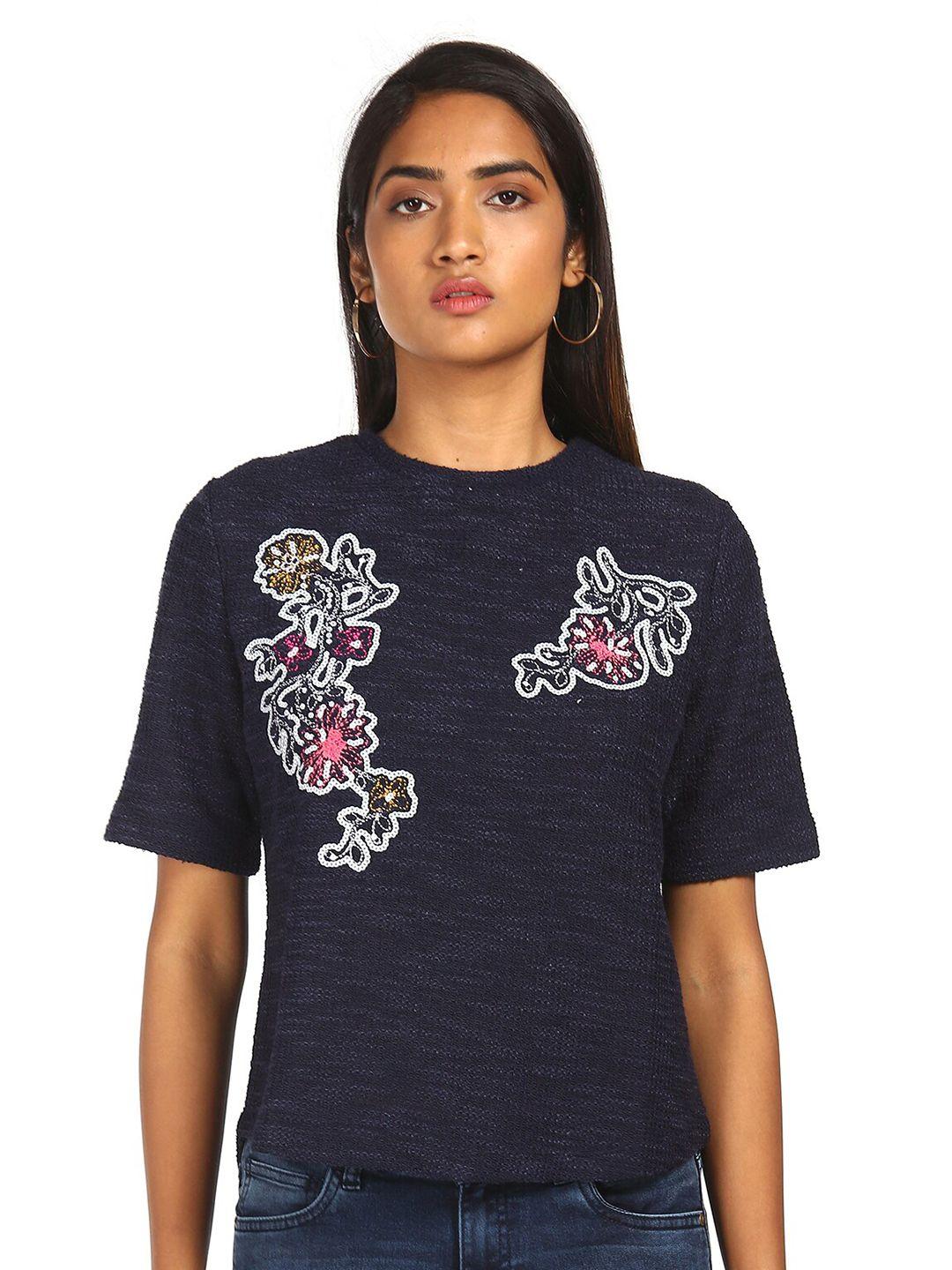 cherokee women blue embellished regular top