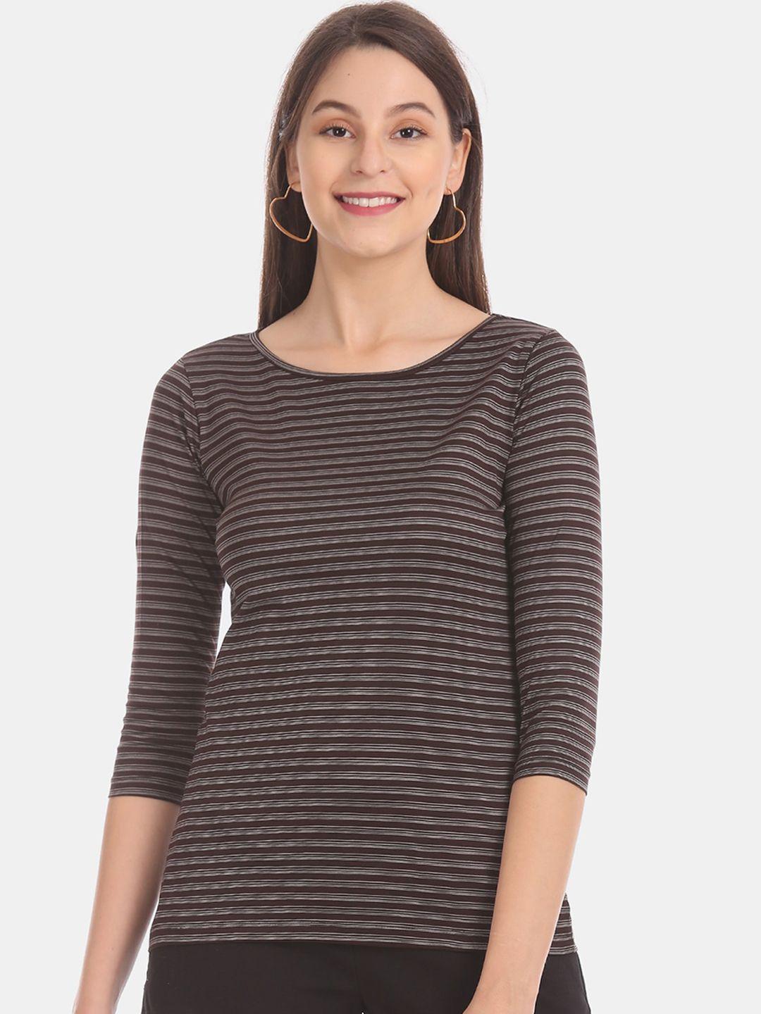 cherokee women brown striped pure cotton top