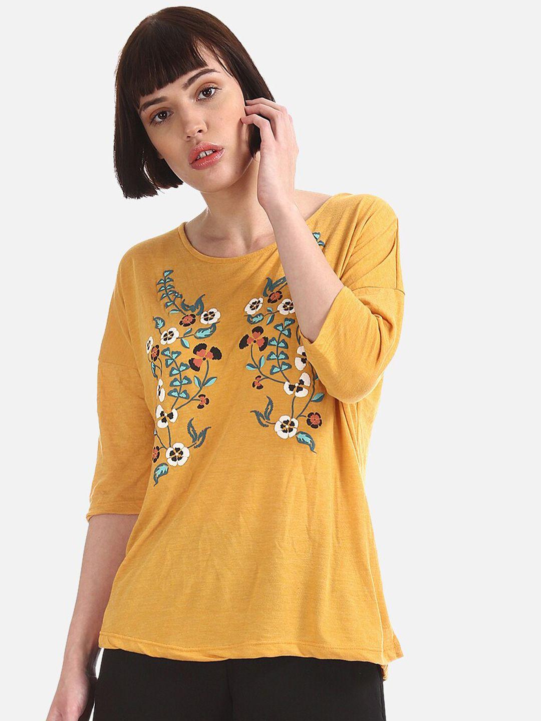 cherokee women mustard yellow printed top