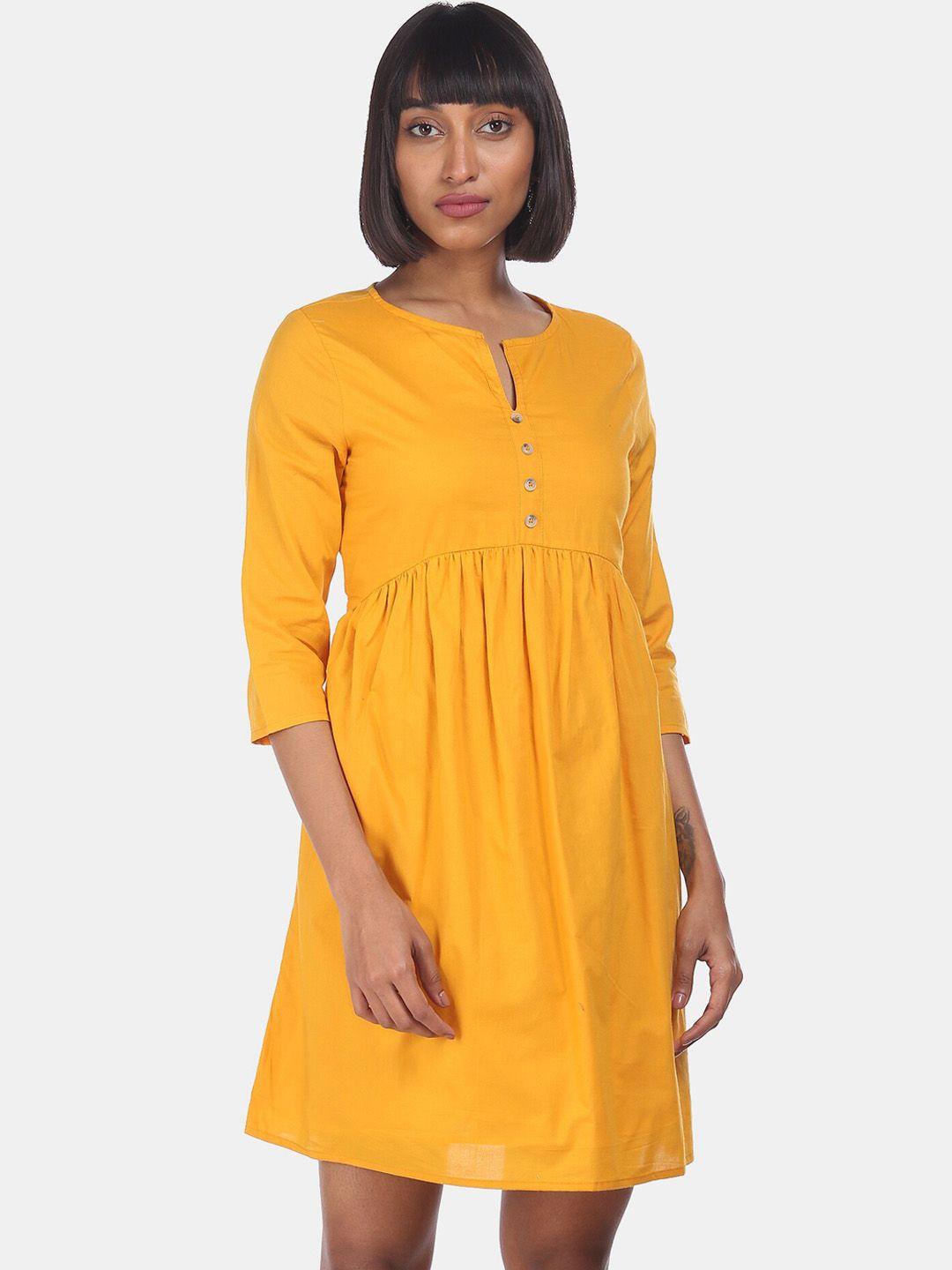 cherokee women mustard yellow solid fit & flare dress