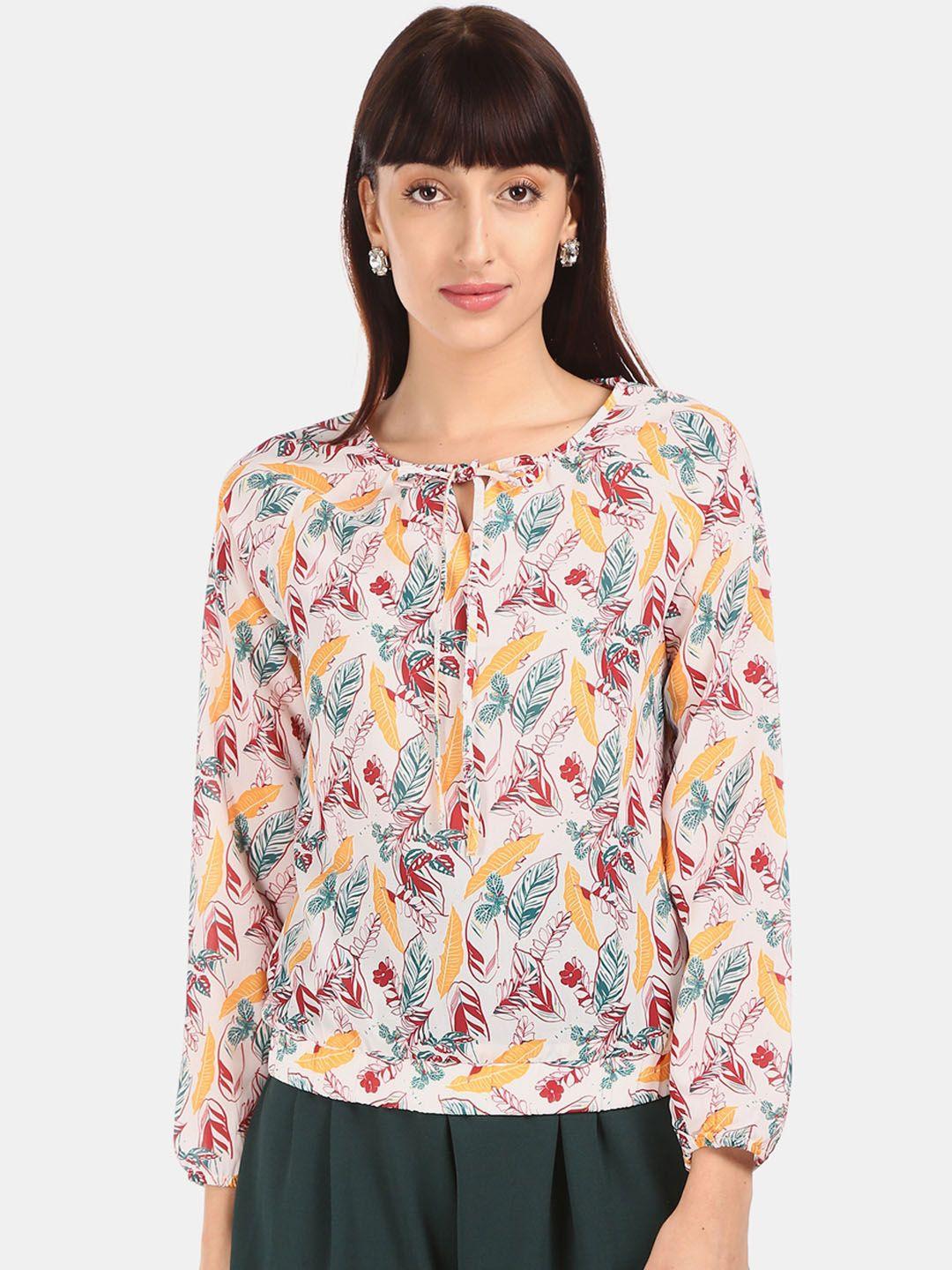 cherokee women off-white printed blouson top