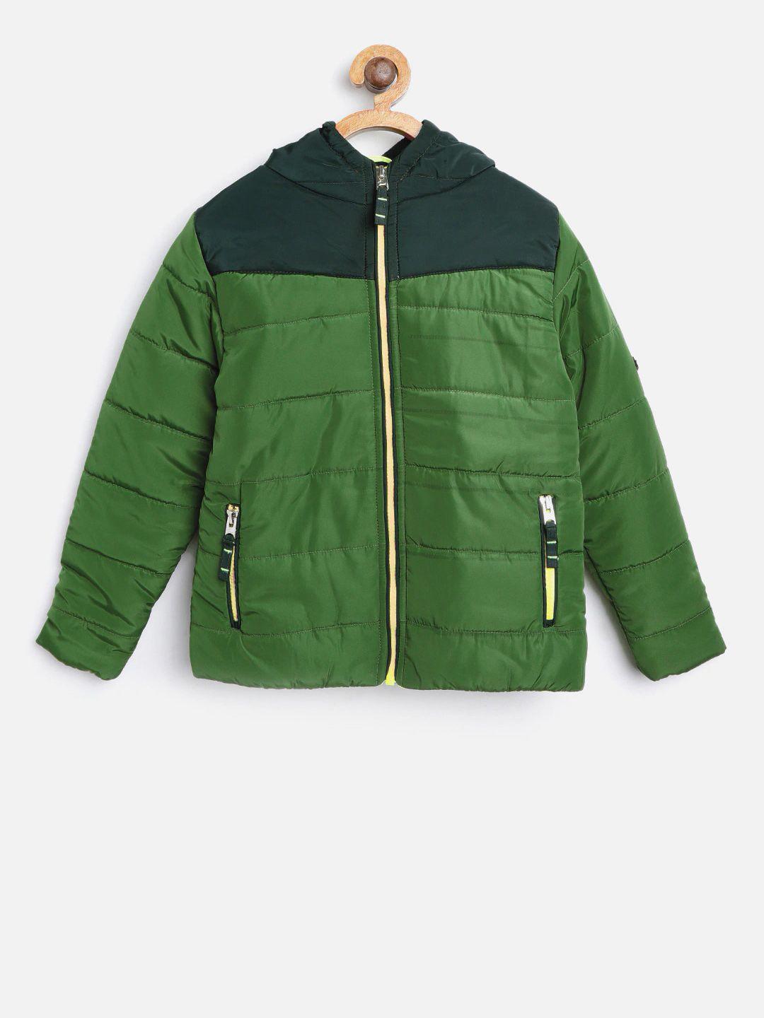 cherry crumble boys and girls green colorblock quilted hooded jacket