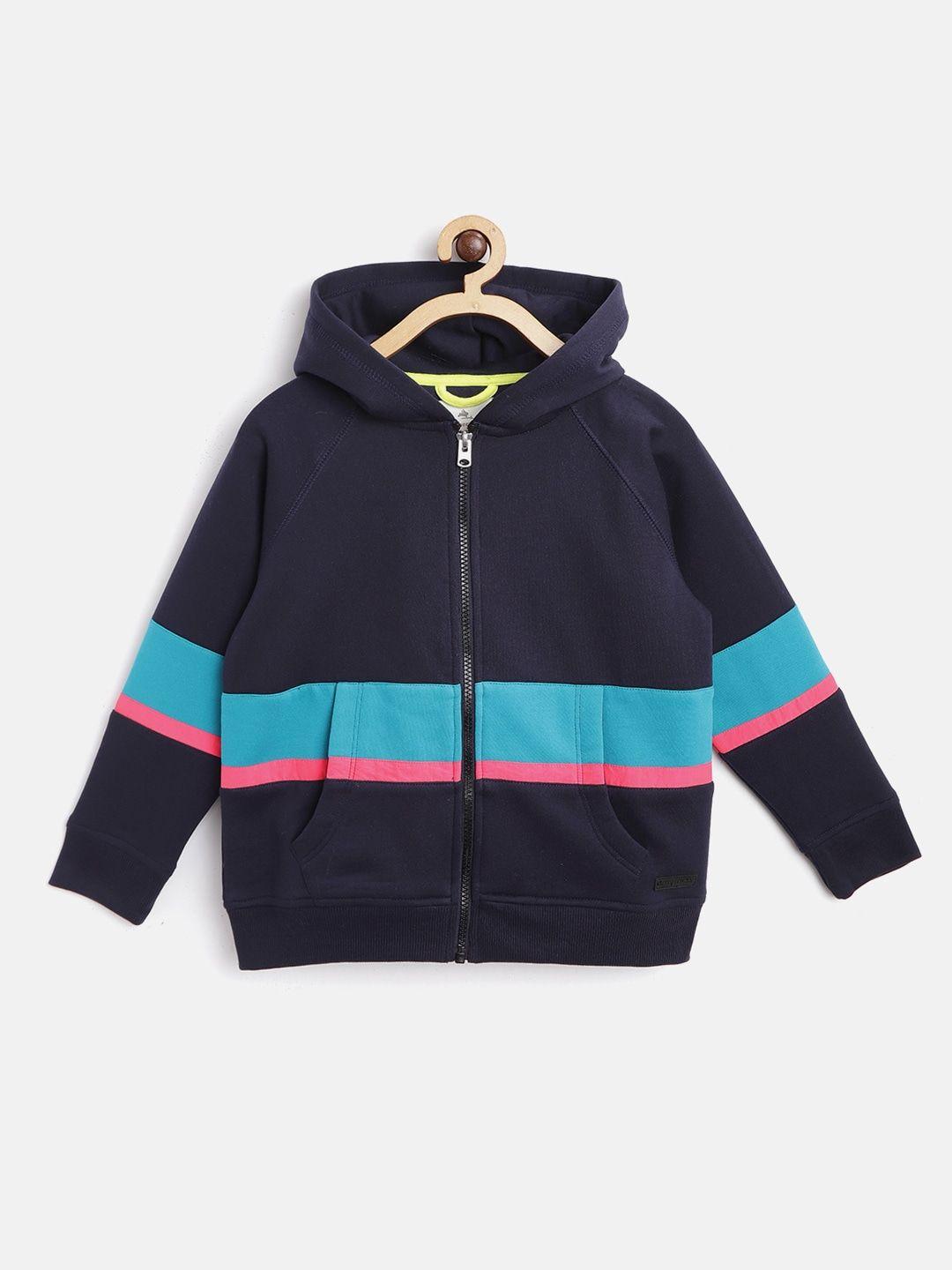 cherry crumble boys and girls navy blue cut & sew rugged colorblock hoodie sweatshirt