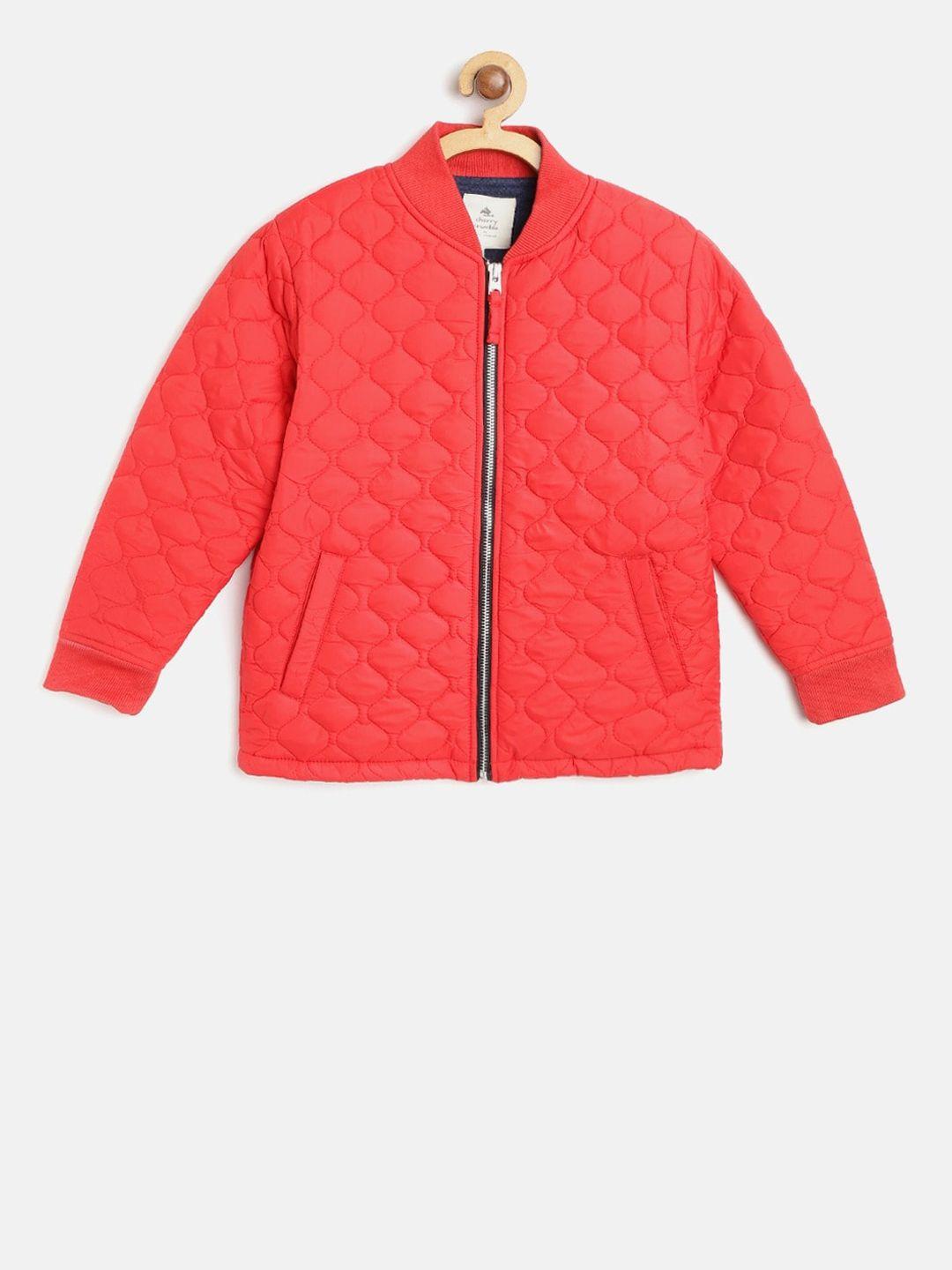 cherry crumble boys and girls red solid quirky quilted bomber jacket
