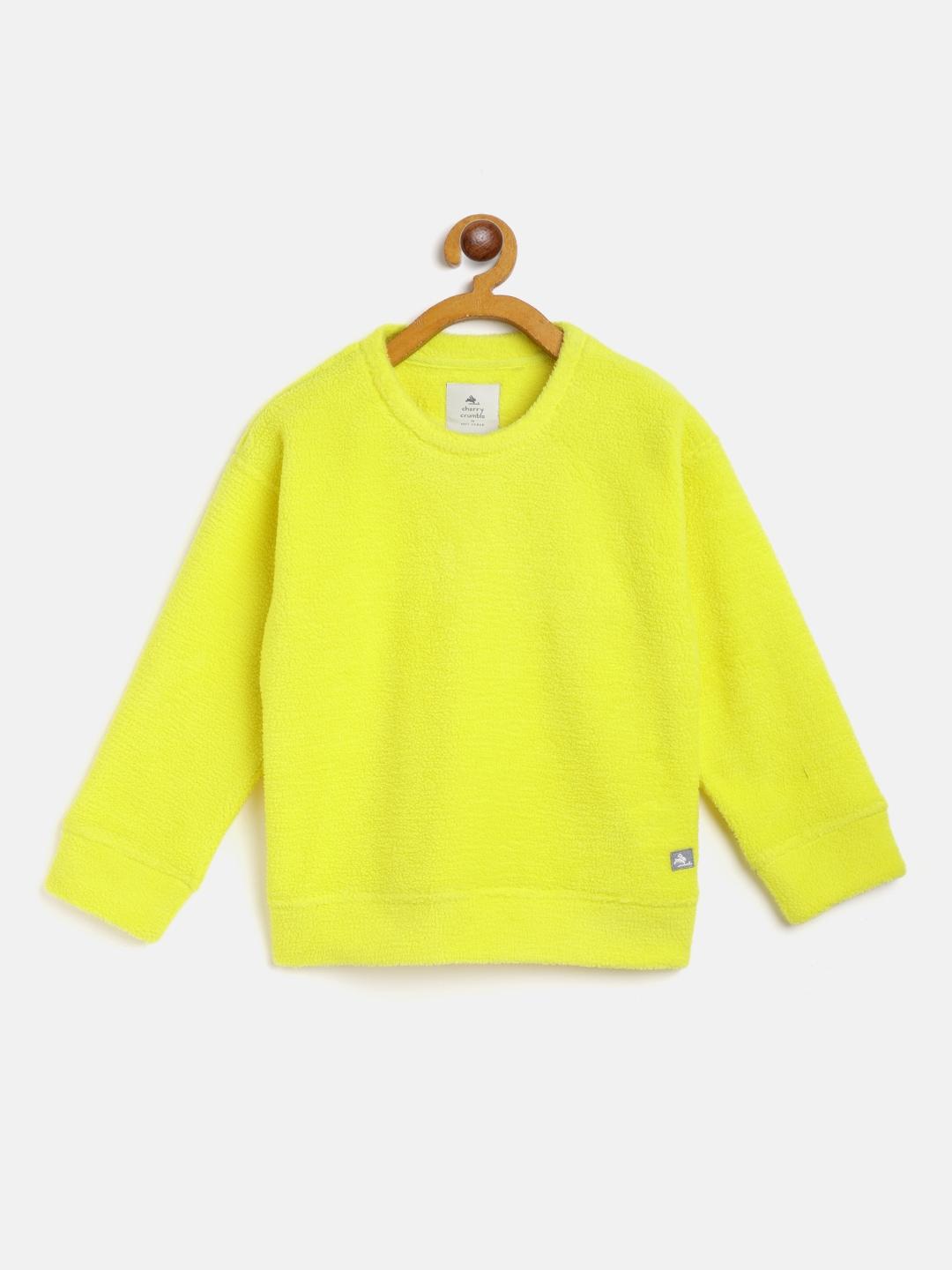 cherry crumble boys and girls yellow solid rugby crew neck pullover sweatshirt