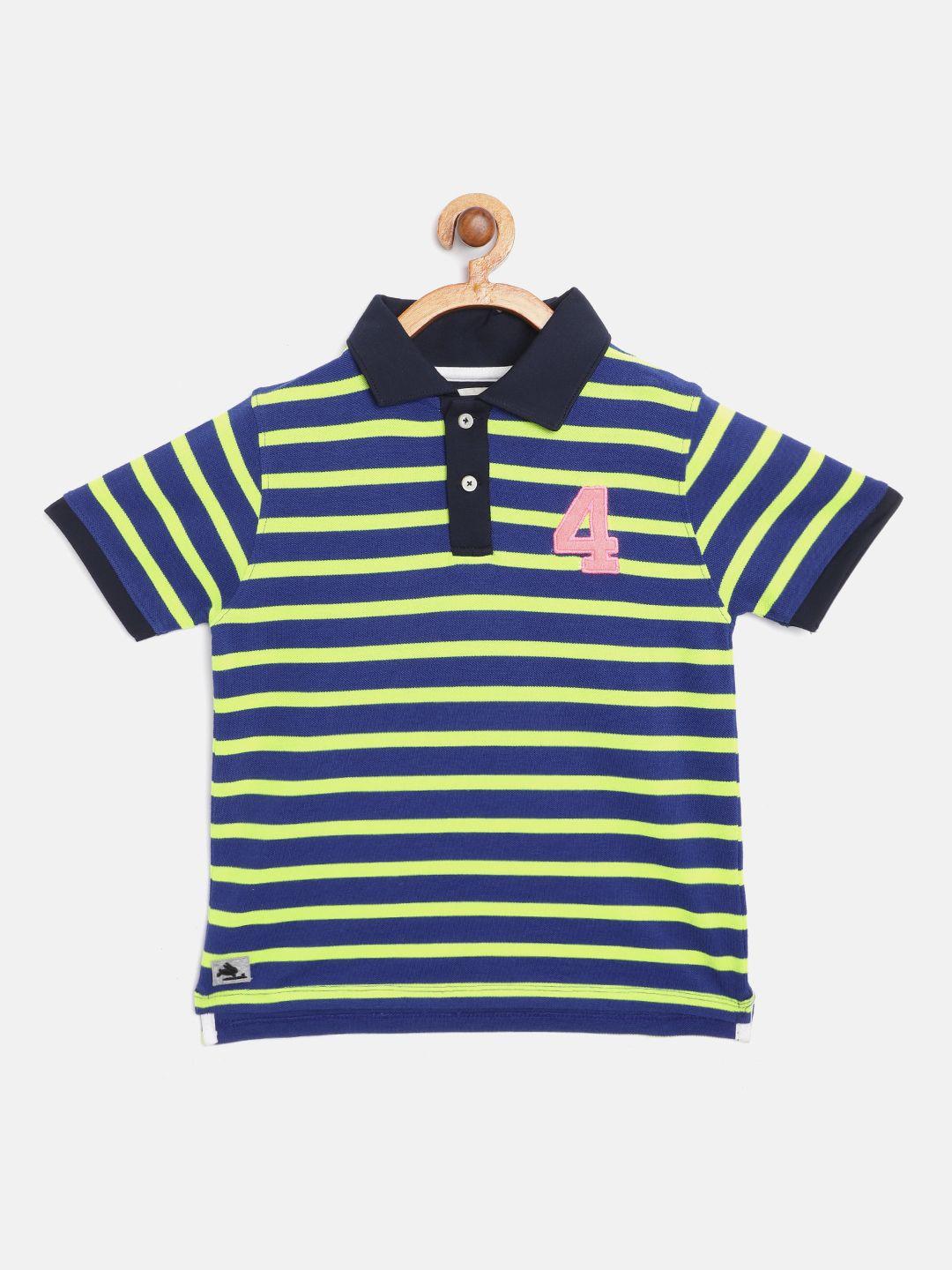 cherry crumble boys blue & lime green striped polo collar applique t-shirt