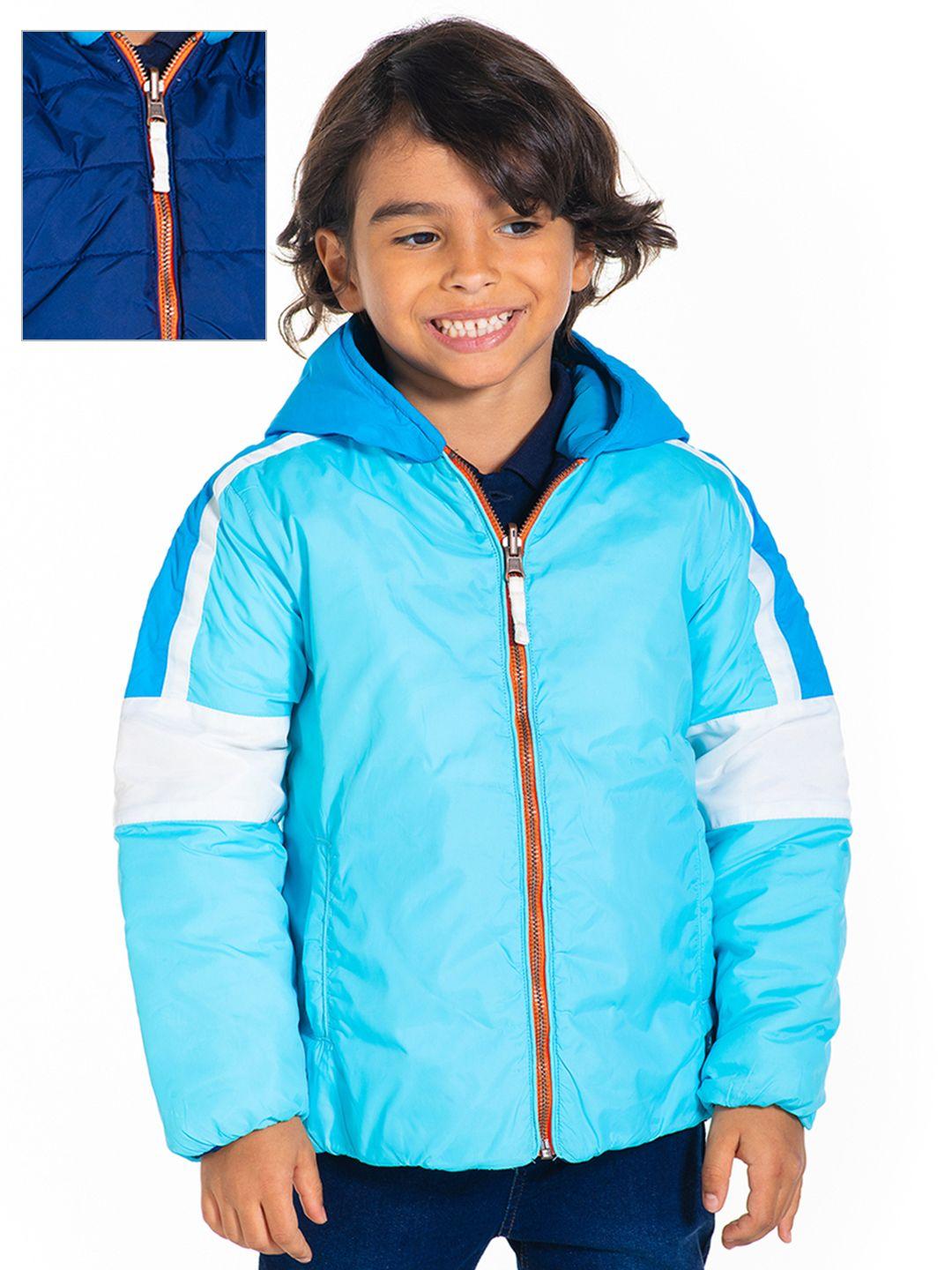 cherry crumble boys blue solid reversible hooded padded jacket