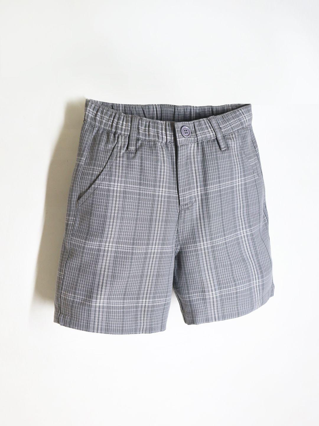 cherry crumble boys checked pure cotton shorts