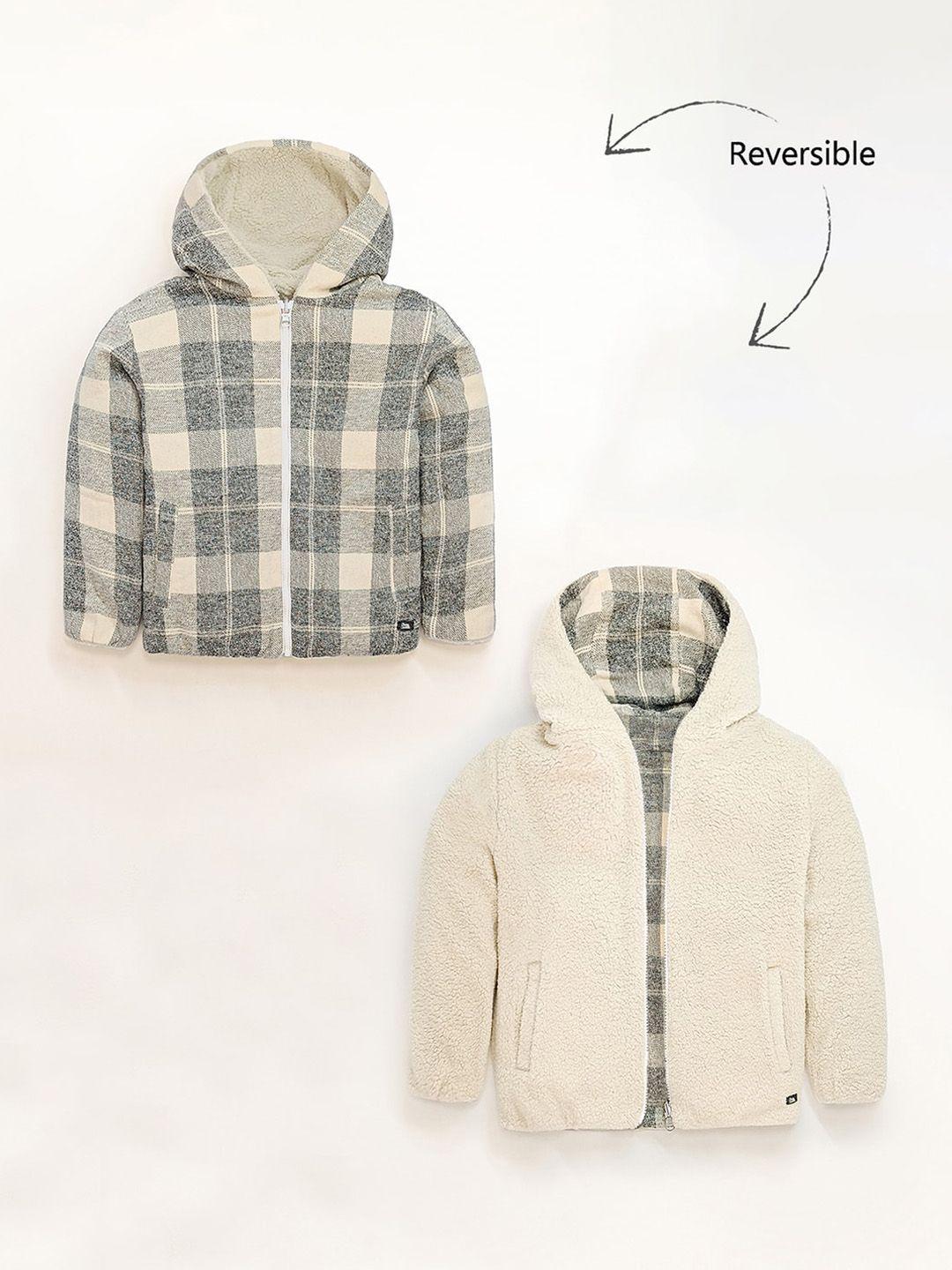 cherry crumble boys cream-coloured & black reversible checked tailored jacket