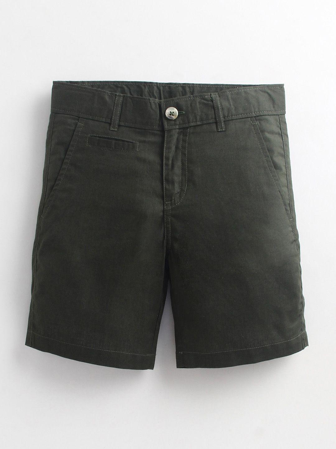 cherry crumble boys green cotton blended shorts