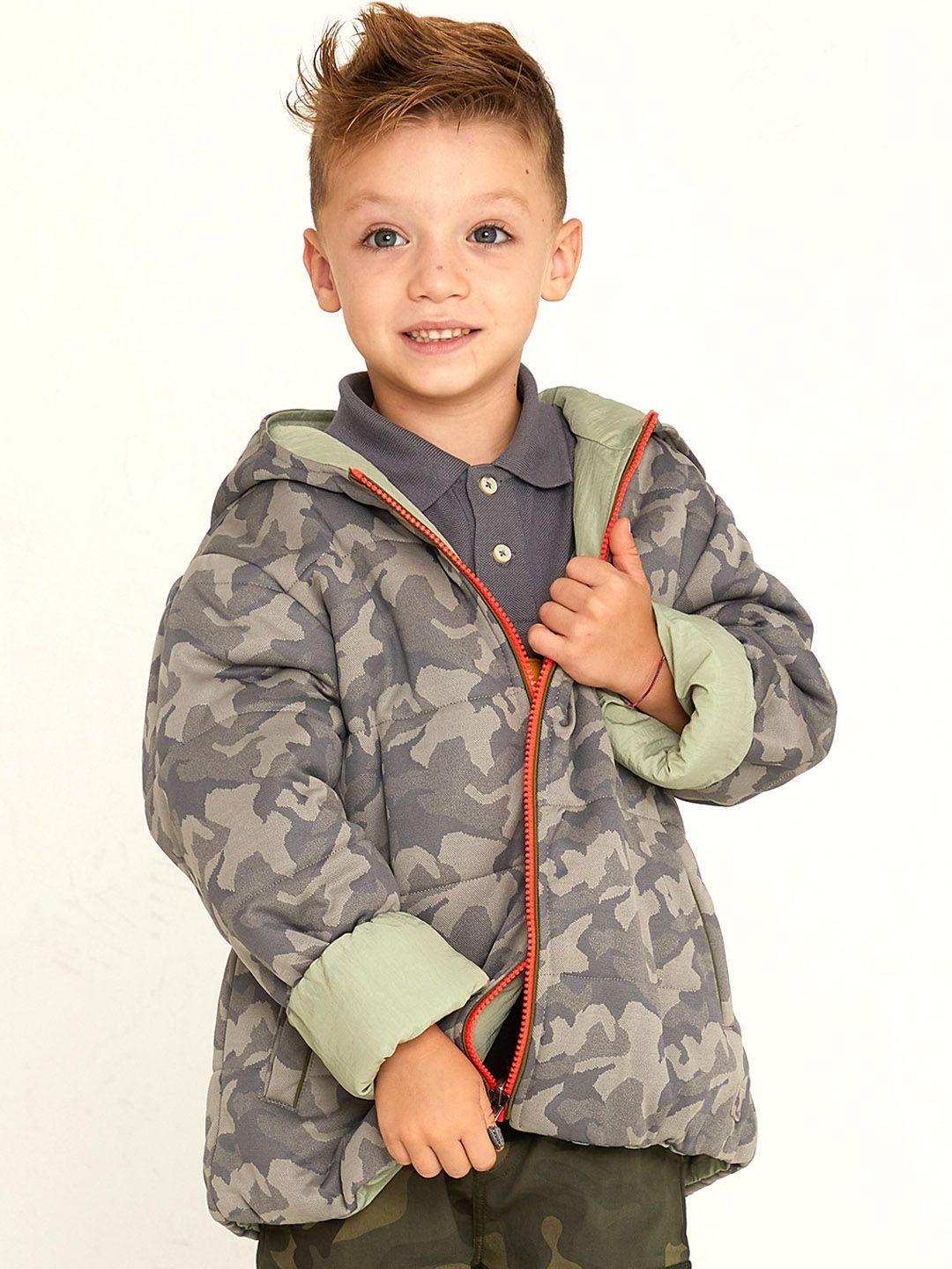 cherry crumble boys grey camouflage lightweight reversible padded jacket