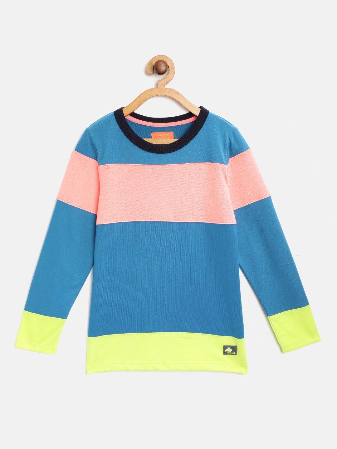 cherry-crumble-boys-teal-blue-&-coral-pink-colourblocked-round-neck-t-shirt