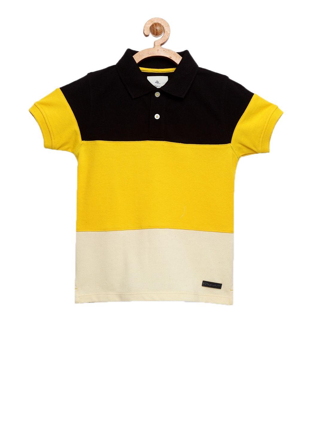cherry crumble boys yellow colourblocked polo collar t-shirt