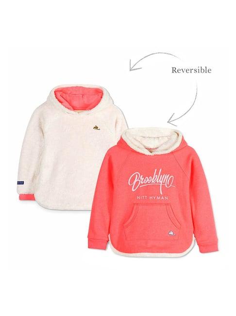 cherry crumble by nitt hyman kids coral & white solid reversible hoodie
