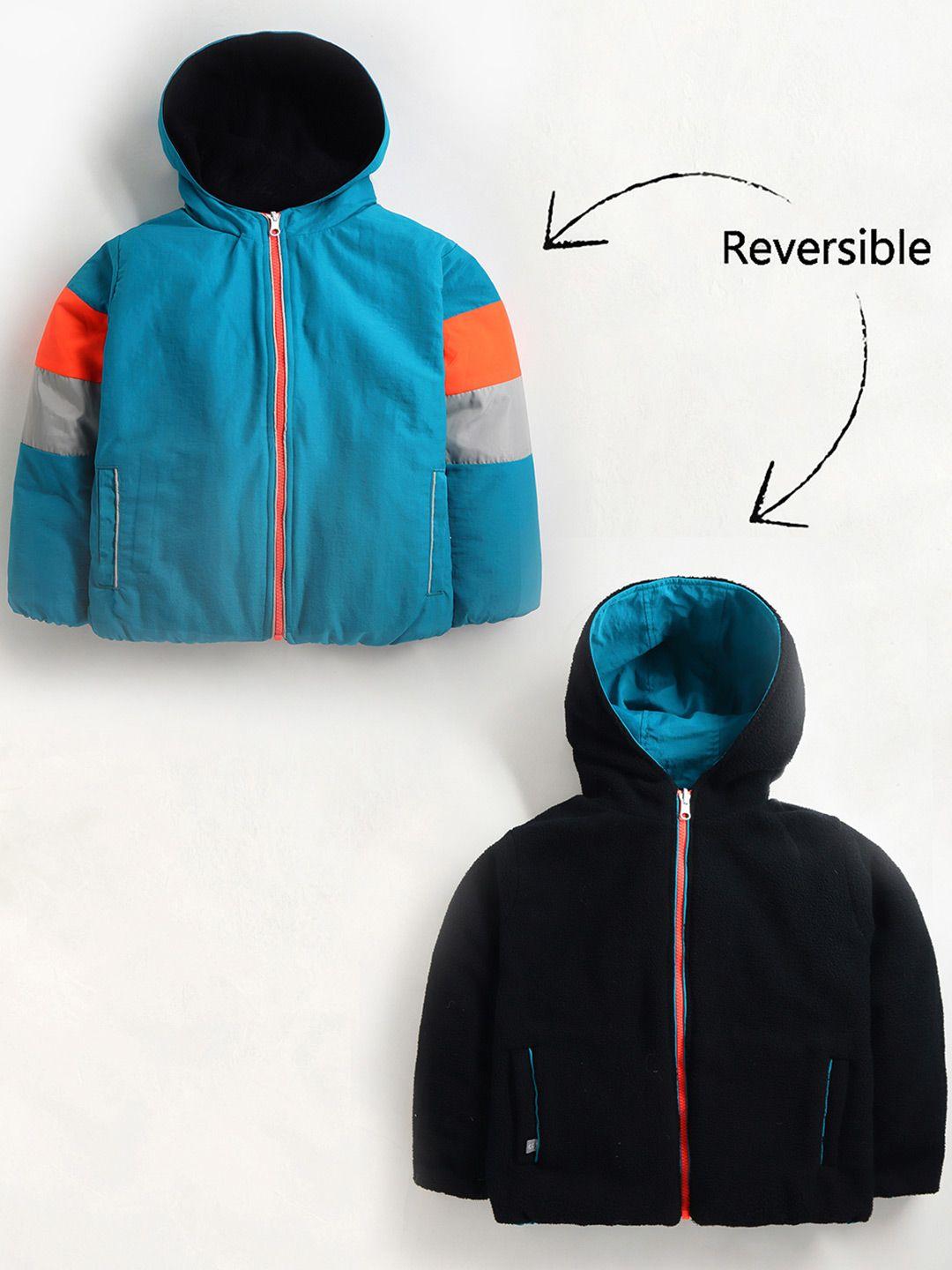 cherry crumble kids boys black and blue hooded long sleeves reversible padded jacket